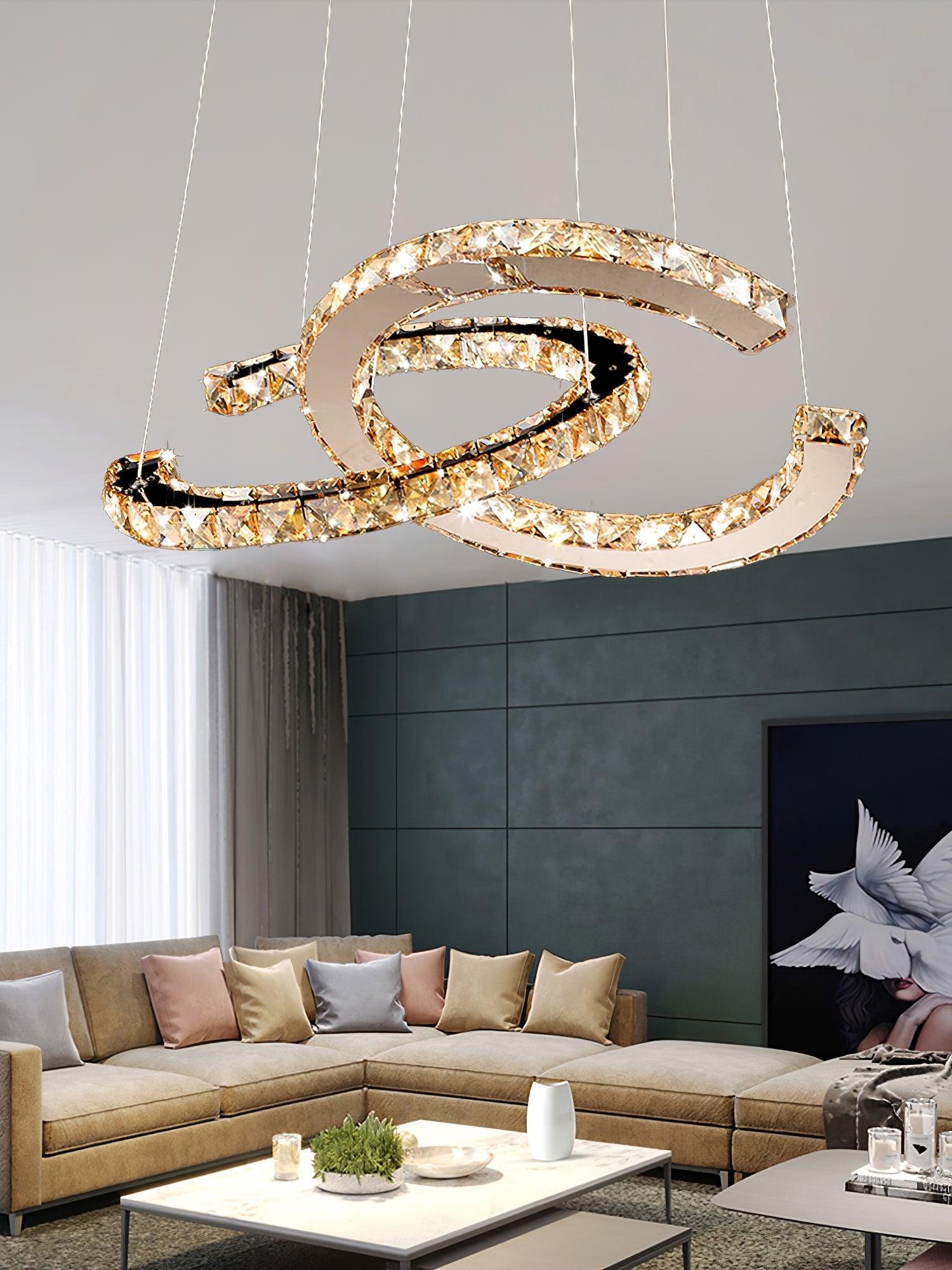 Lustra Kronleuchter Kristall Doppelt C Modern Silber 2-Ring-Letslighting
