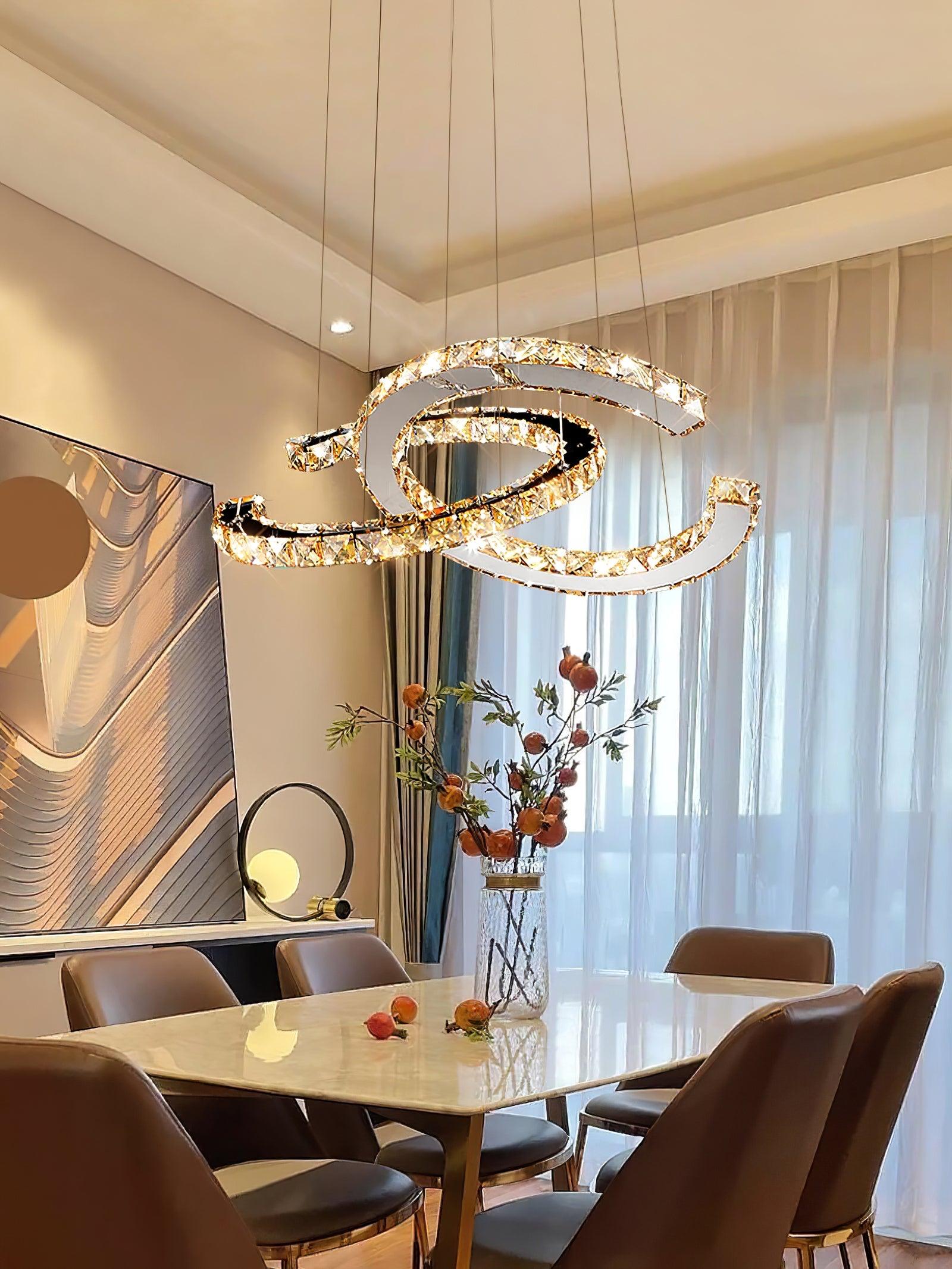 Lustra Kronleuchter Kristall Doppelt C Modern Silber 2-Ring-Letslighting