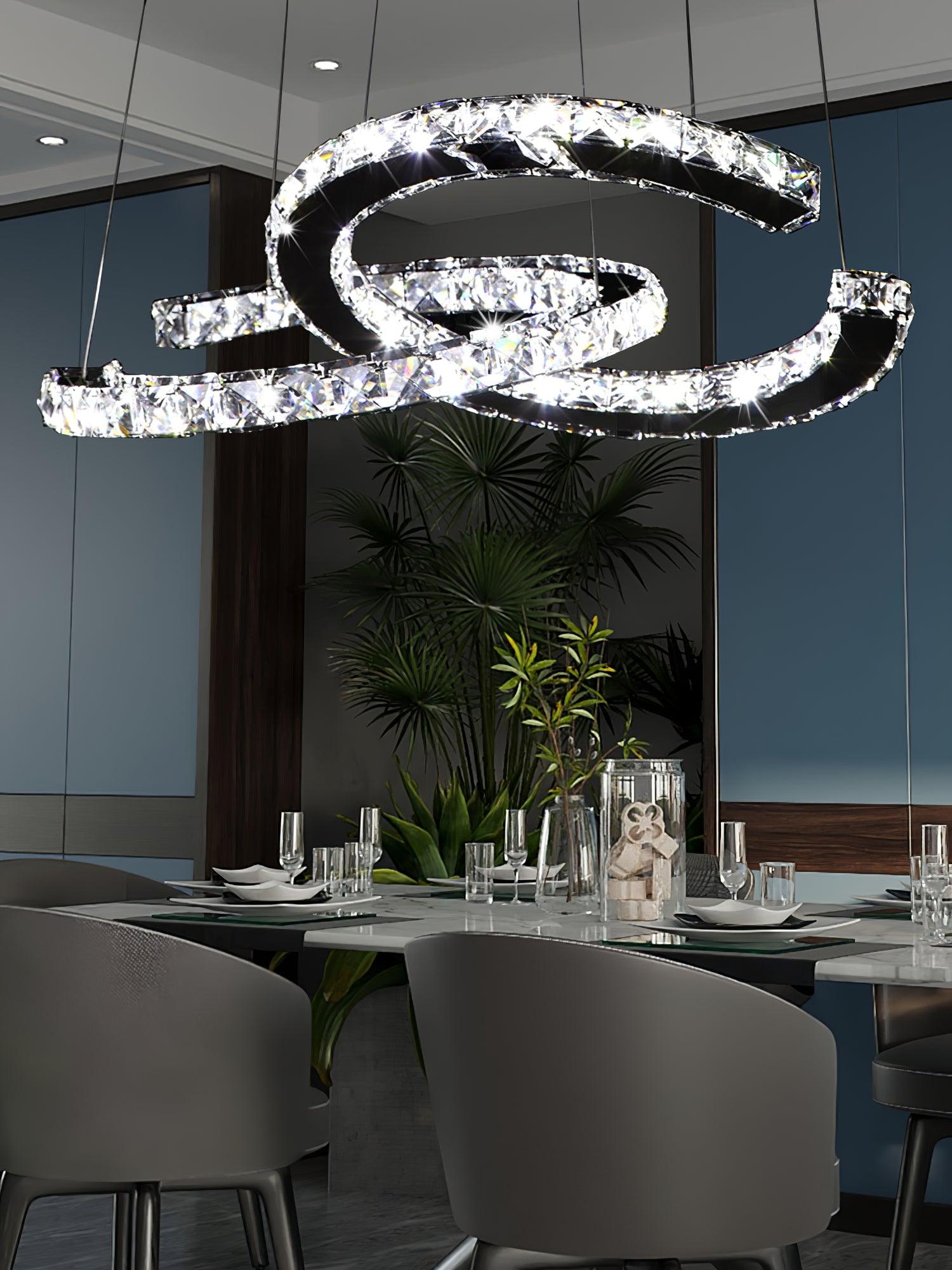 Lustra Kronleuchter Kristall Doppelt C Modern Silber 2-Ring-Letslighting