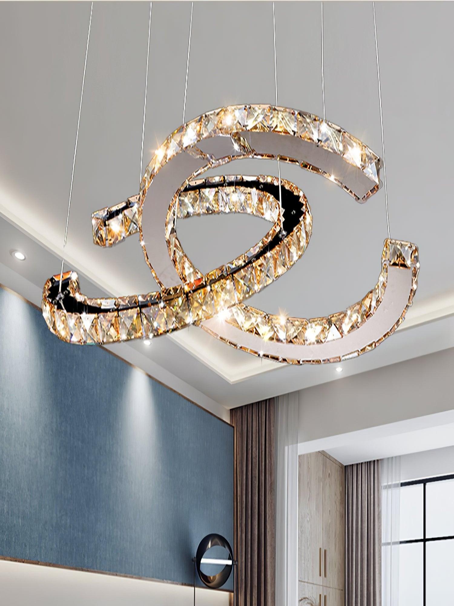 Lustra Kronleuchter Kristall Doppelt C Modern Silber 2-Ring-Letslighting