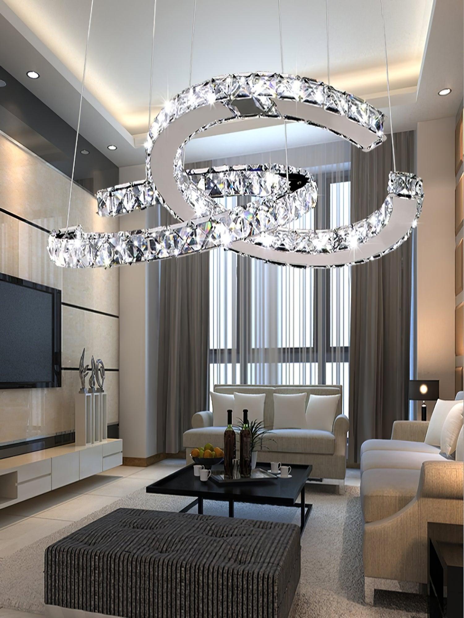 Lustra Kronleuchter Kristall Doppelt C Modern Silber 2-Ring-Letslighting