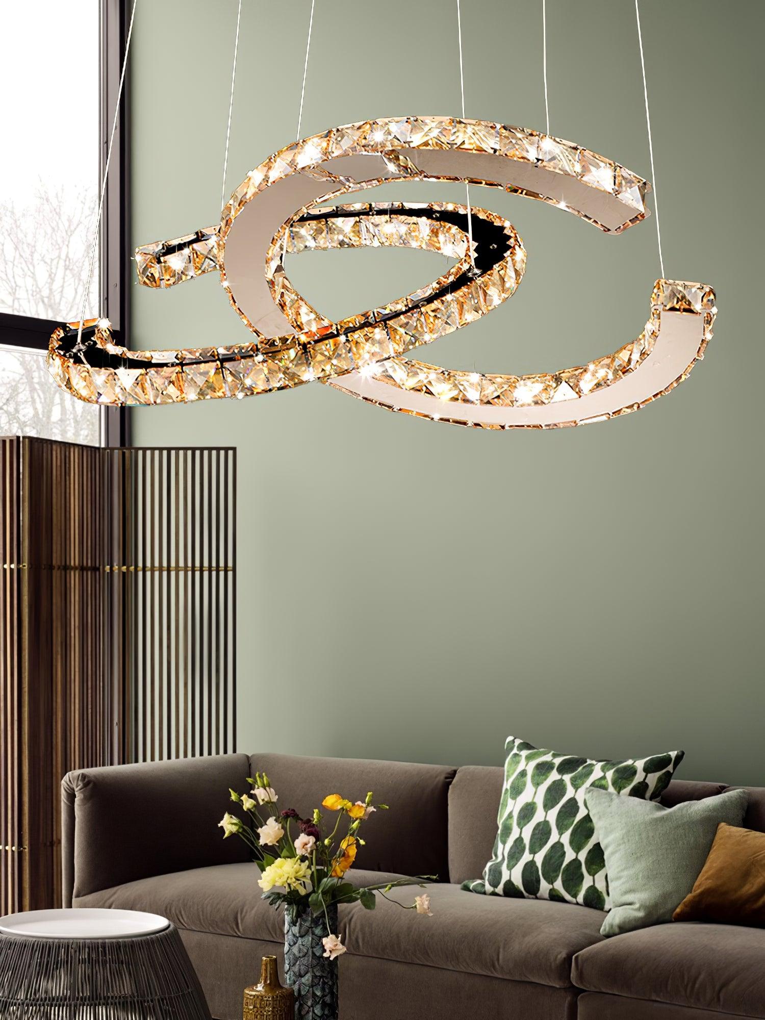Lustra Kronleuchter Kristall Doppelt C Modern Silber 2-Ring-Letslighting