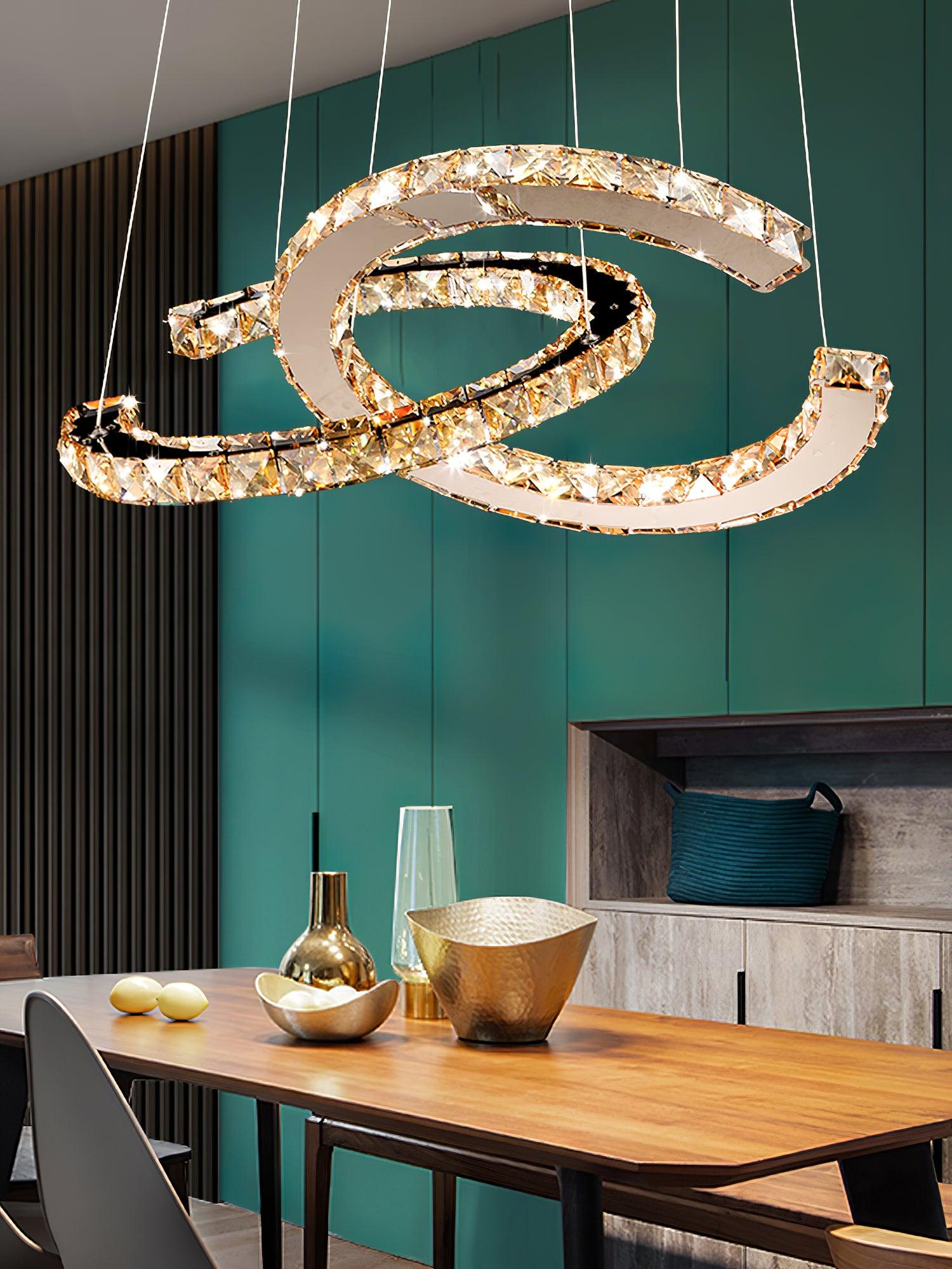 Lustra Kronleuchter Kristall Doppelt C Modern Silber 2-Ring-Letslighting
