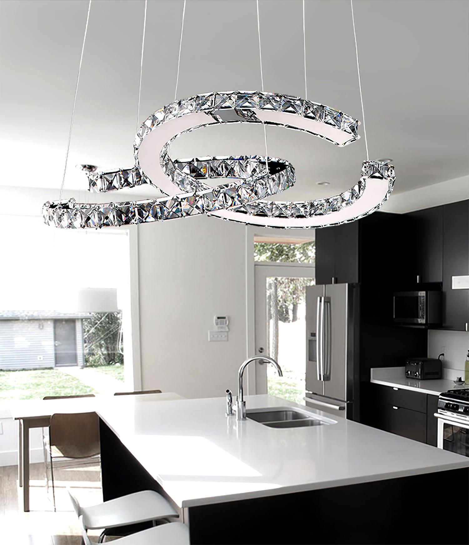Lustra Kronleuchter Kristall Doppelt C Modern Silber 2-Ring-Letslighting