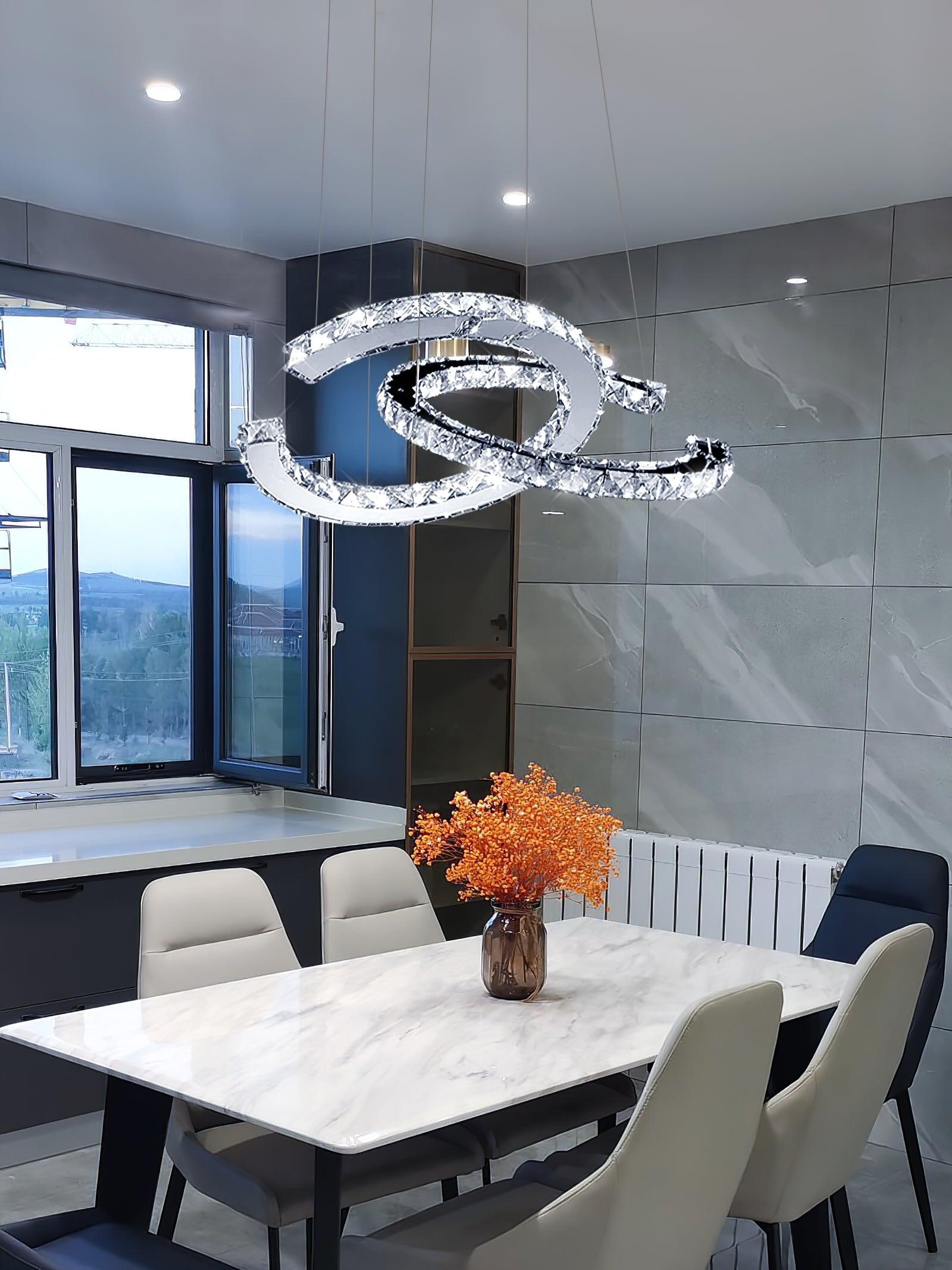 Lustra Kronleuchter Kristall Doppelt C Modern Silber 2-Ring-Letslighting