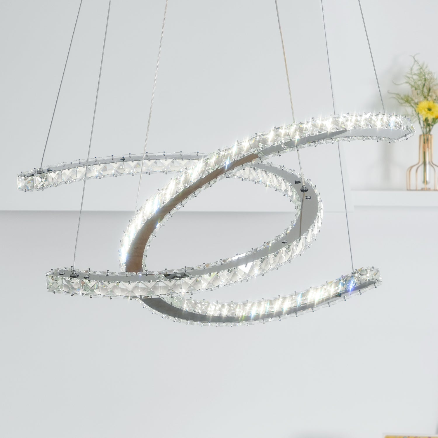Lustra Kronleuchter Kristall Doppelt C Modern Silber 2-Ring-Letslighting
