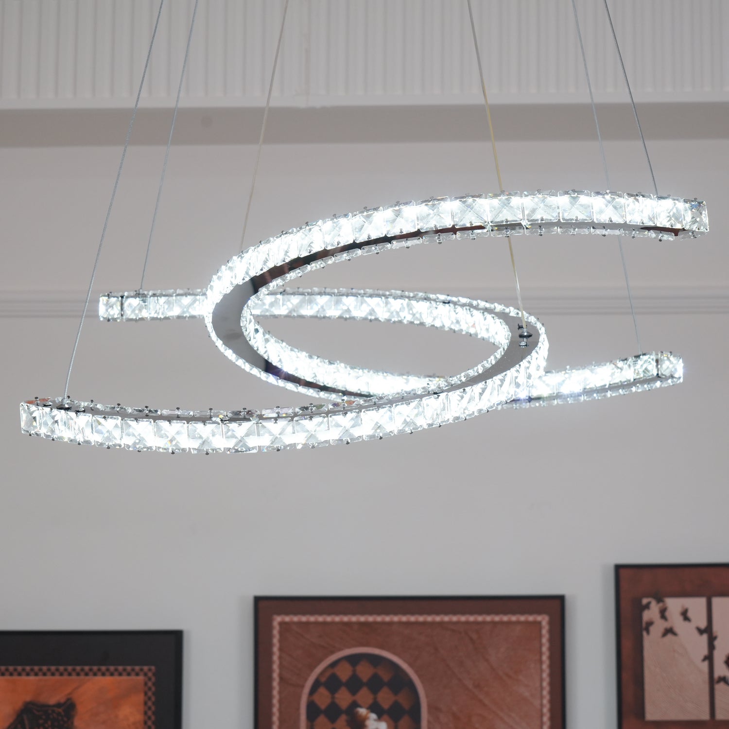 Lustra Kronleuchter Kristall Doppelt C Modern Silber 2-Ring-Letslighting