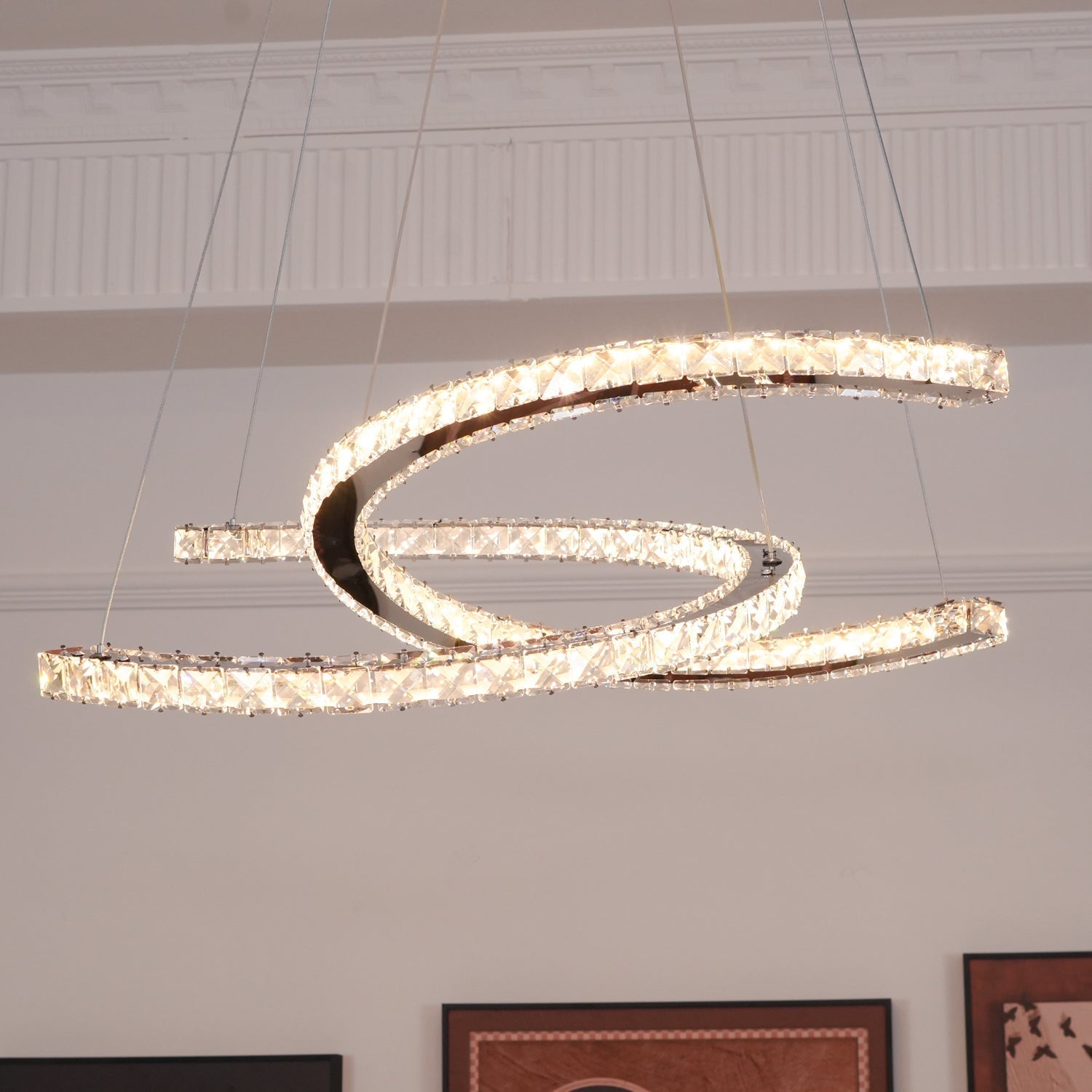 Lustra Kronleuchter Kristall Doppelt C Modern Silber 2-Ring-Letslighting