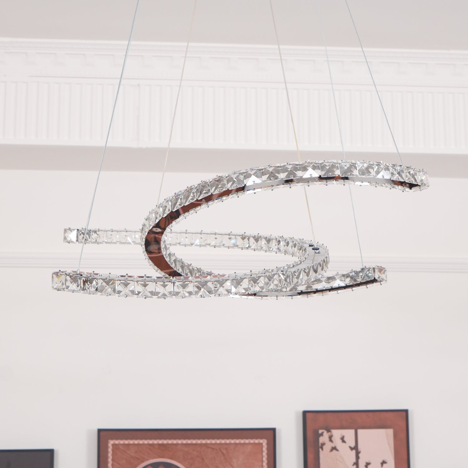 Lustra Kronleuchter Kristall Doppelt C Modern Silber 2-Ring-Letslighting