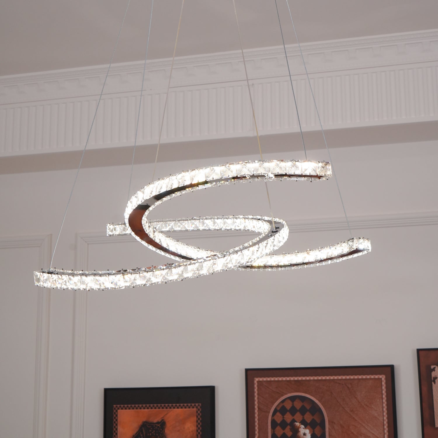 Lustra Kronleuchter Kristall Doppelt C Modern Silber 2-Ring-Letslighting