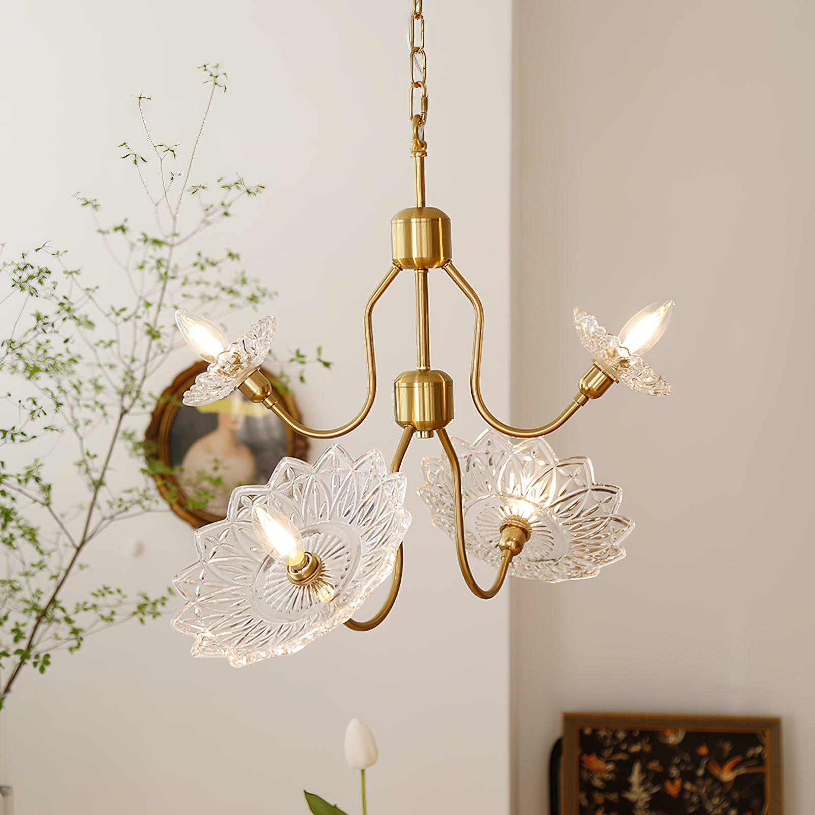 Lustra Kronleuchter Messing Glas Floral Vintage-Letslighting