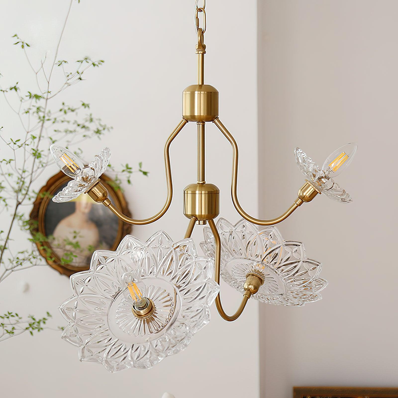 Lustra Kronleuchter Messing Glas Floral Vintage-Letslighting