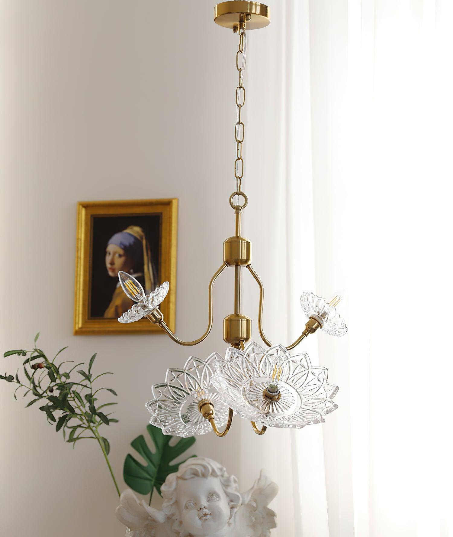 Lustra Kronleuchter Messing Glas Floral Vintage-Letslighting