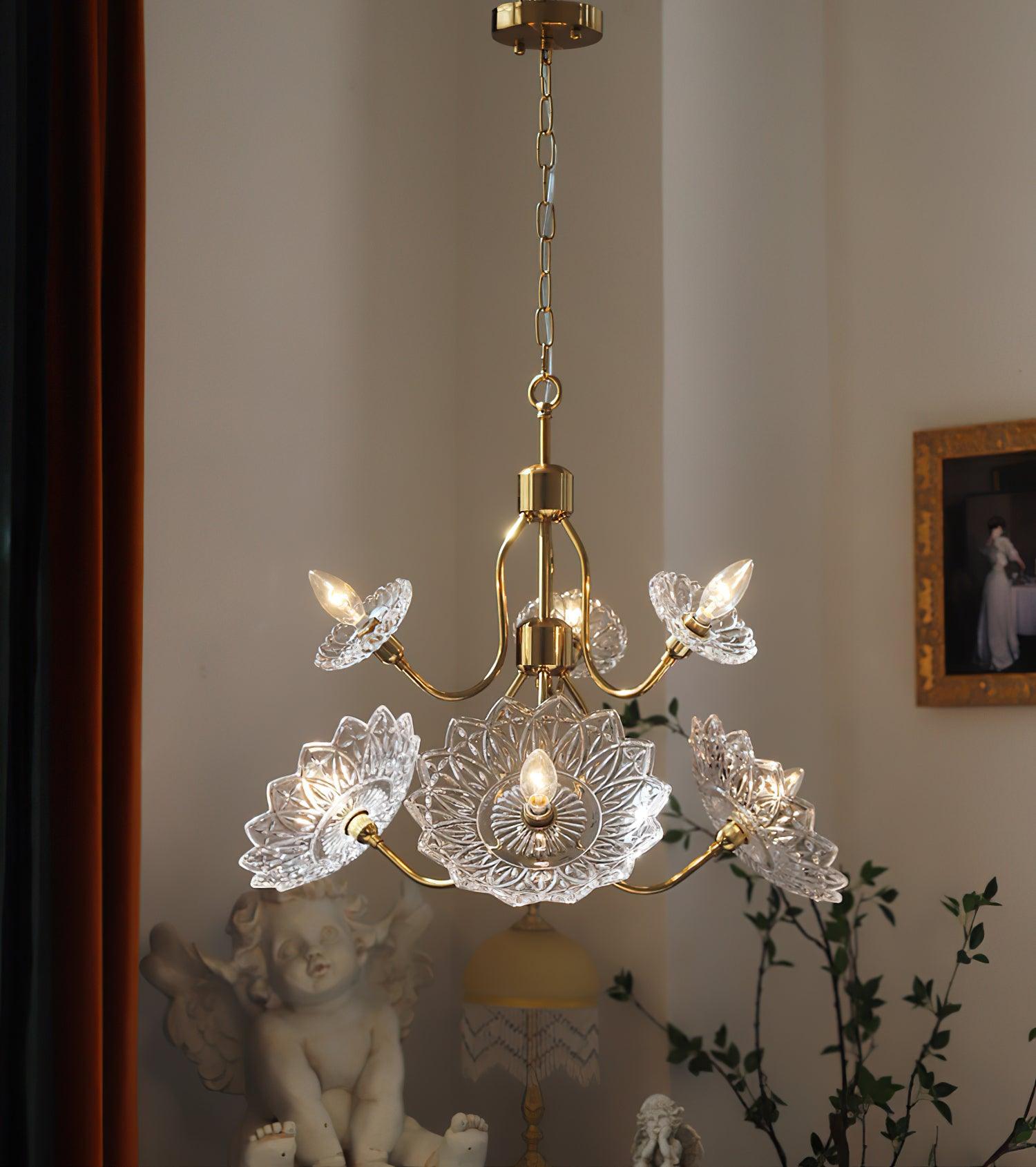 Lustra Kronleuchter Messing Glas Floral Vintage-Letslighting