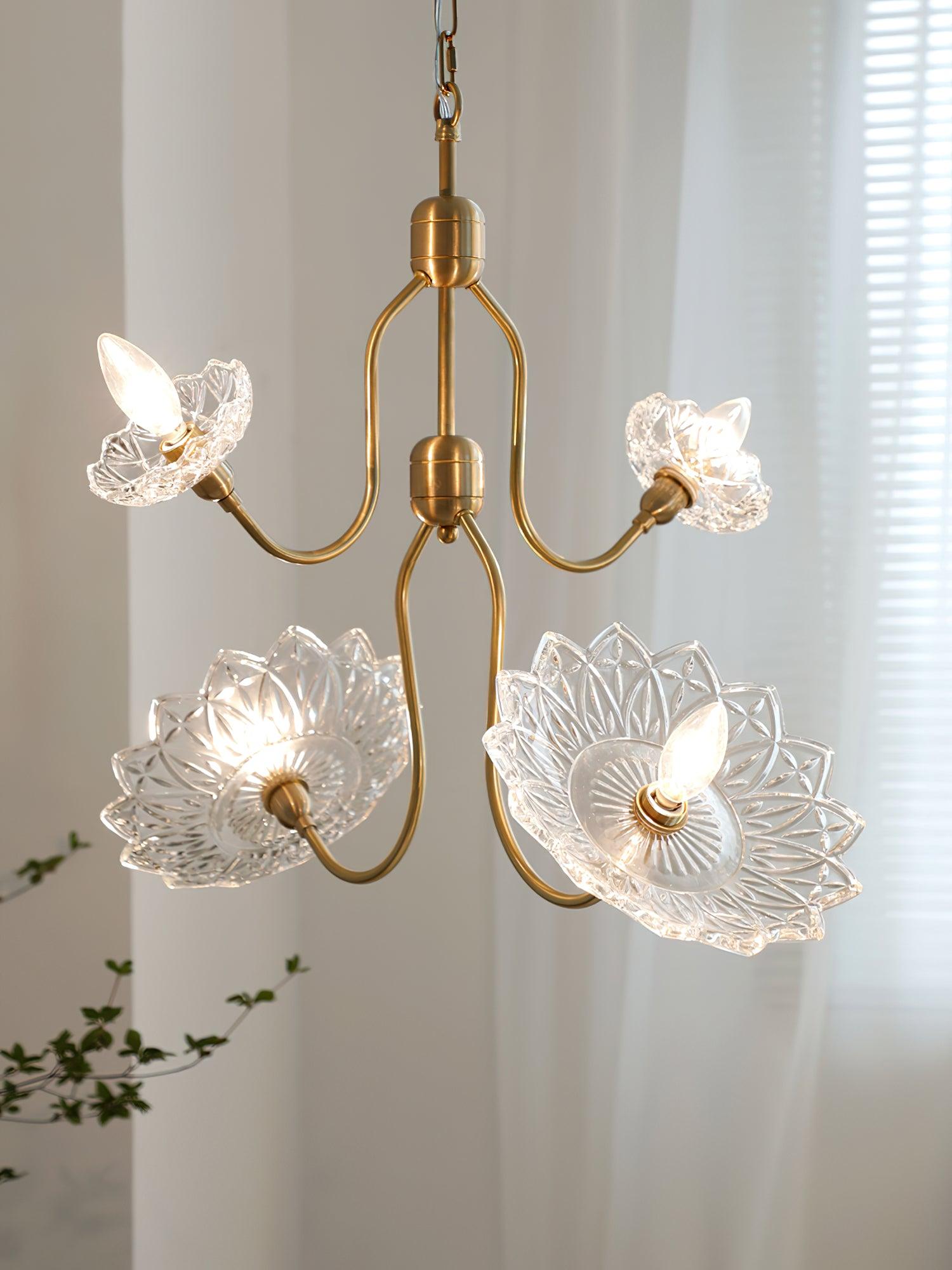Lustra Kronleuchter Messing Glas Floral Vintage-Letslighting