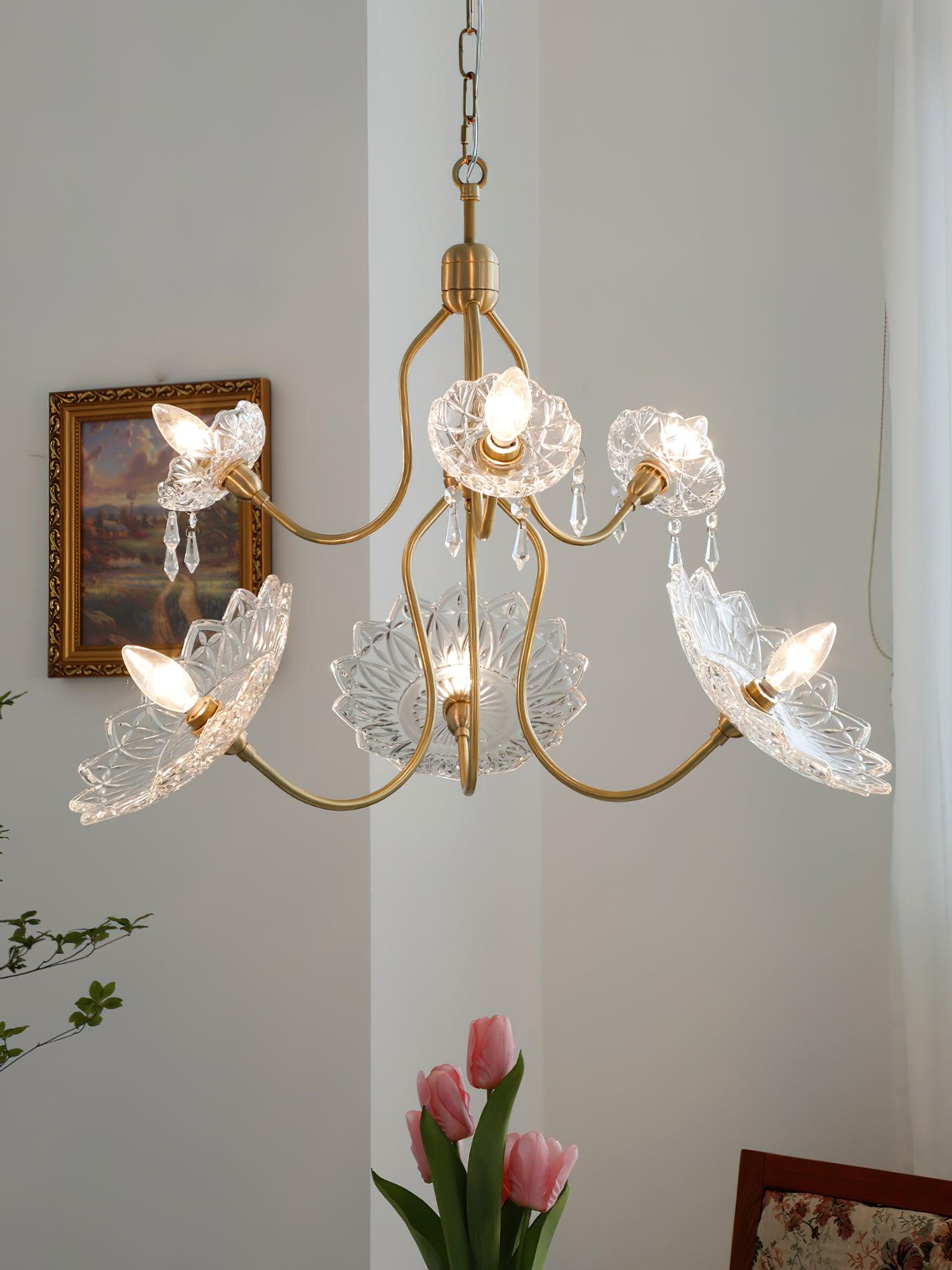 Lustra Kronleuchter Messing Glas Floral Vintage-Letslighting