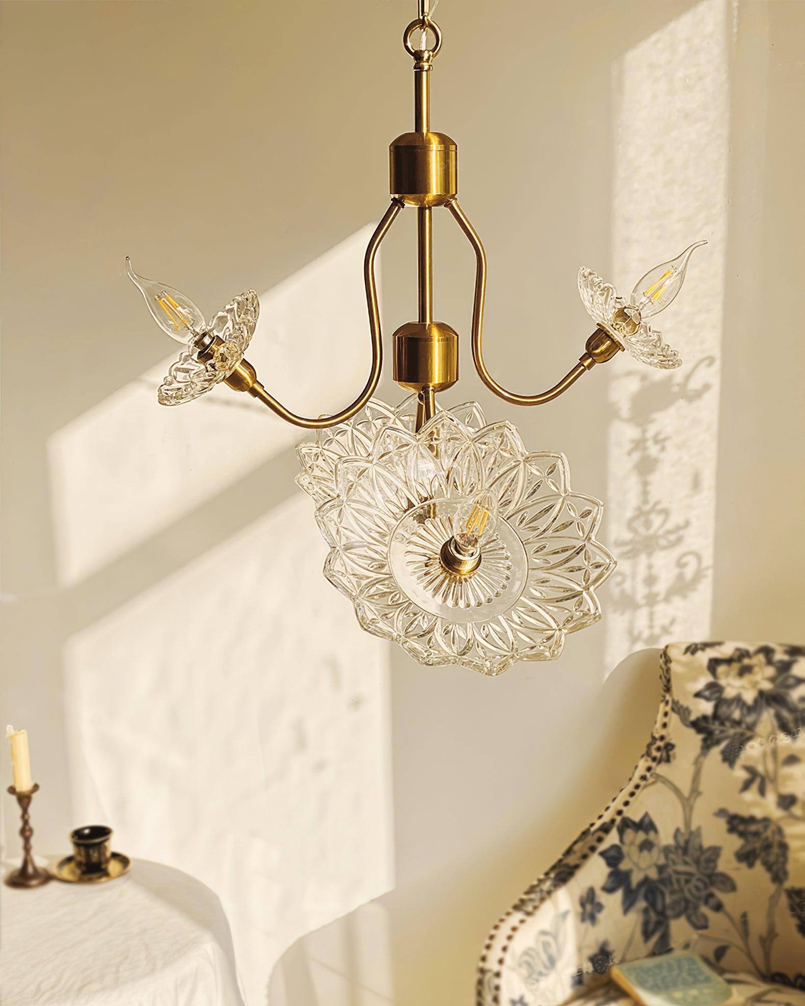 Lustra Kronleuchter Messing Glas Floral Vintage-Letslighting