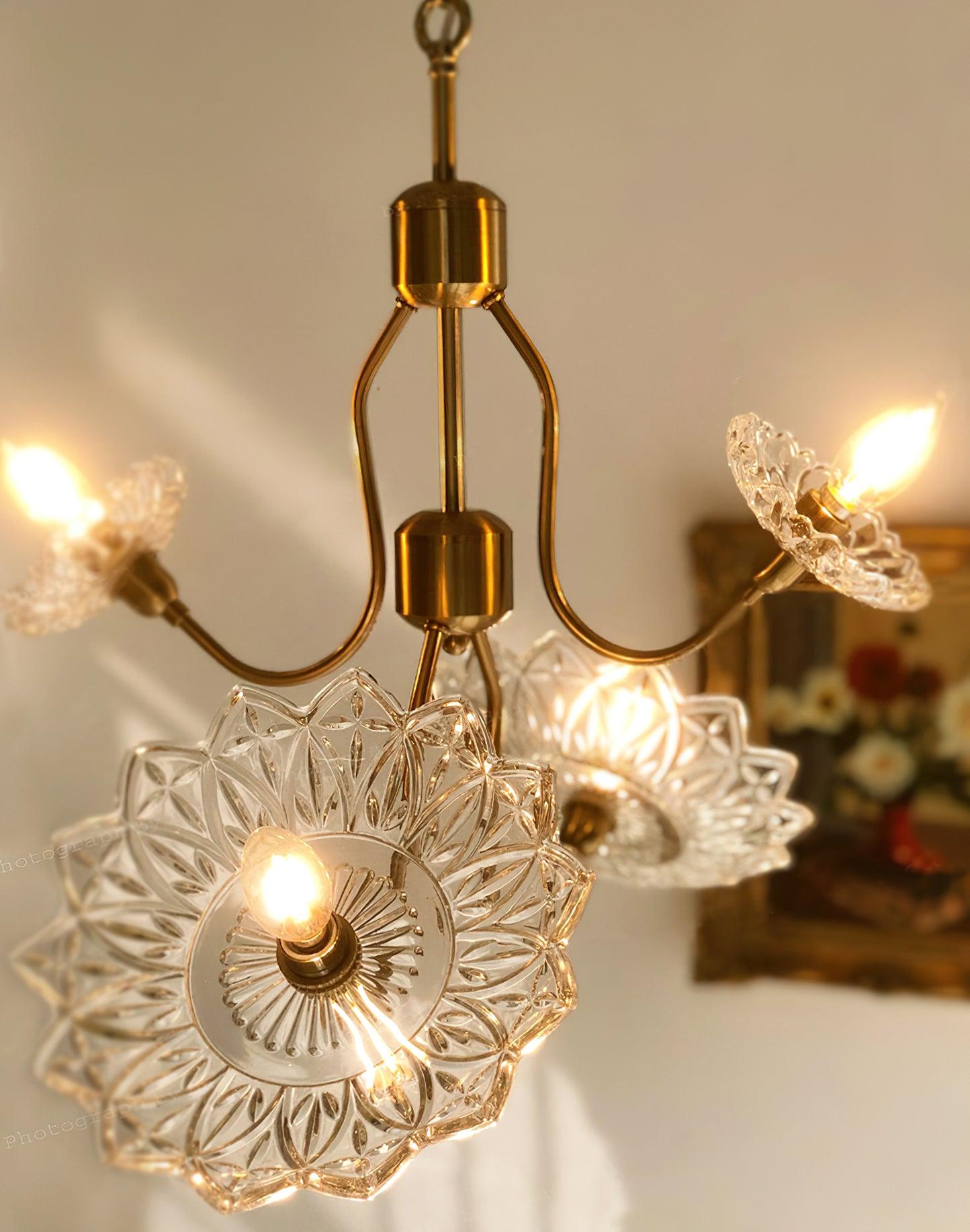 Lustra Kronleuchter Messing Glas Floral Vintage-Letslighting