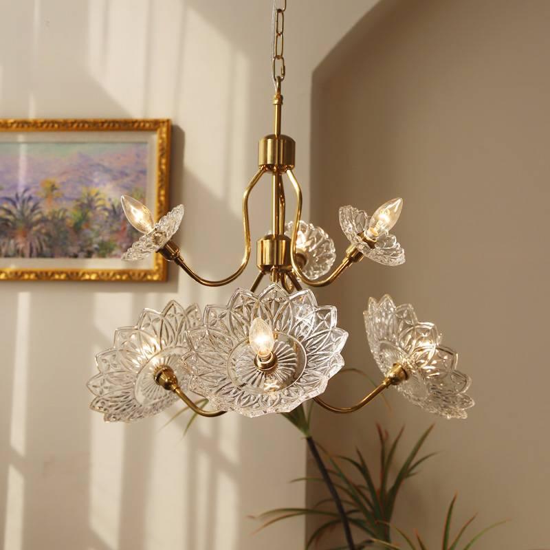 Lustra Kronleuchter Messing Glas Floral Vintage-Letslighting