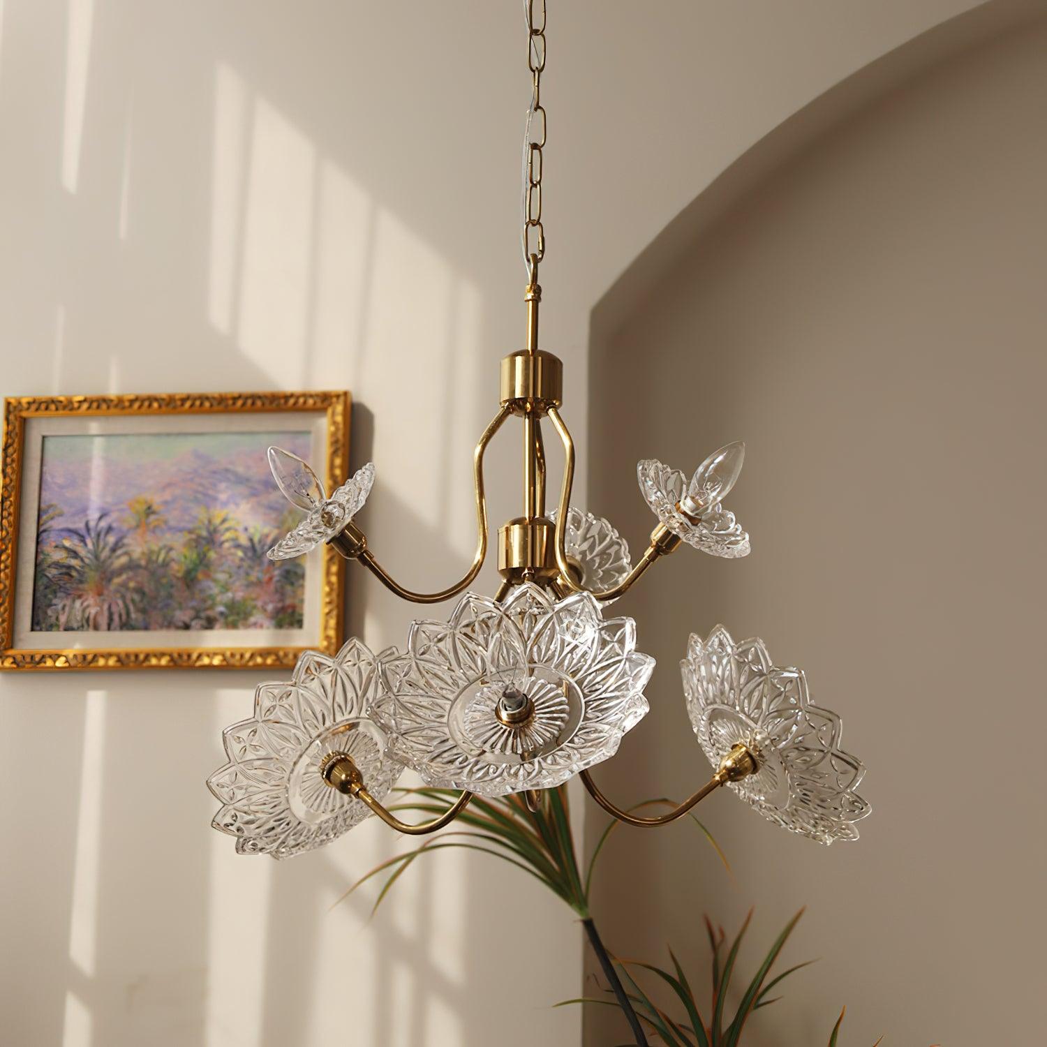 Lustra Kronleuchter Messing Glas Floral Vintage-Letslighting