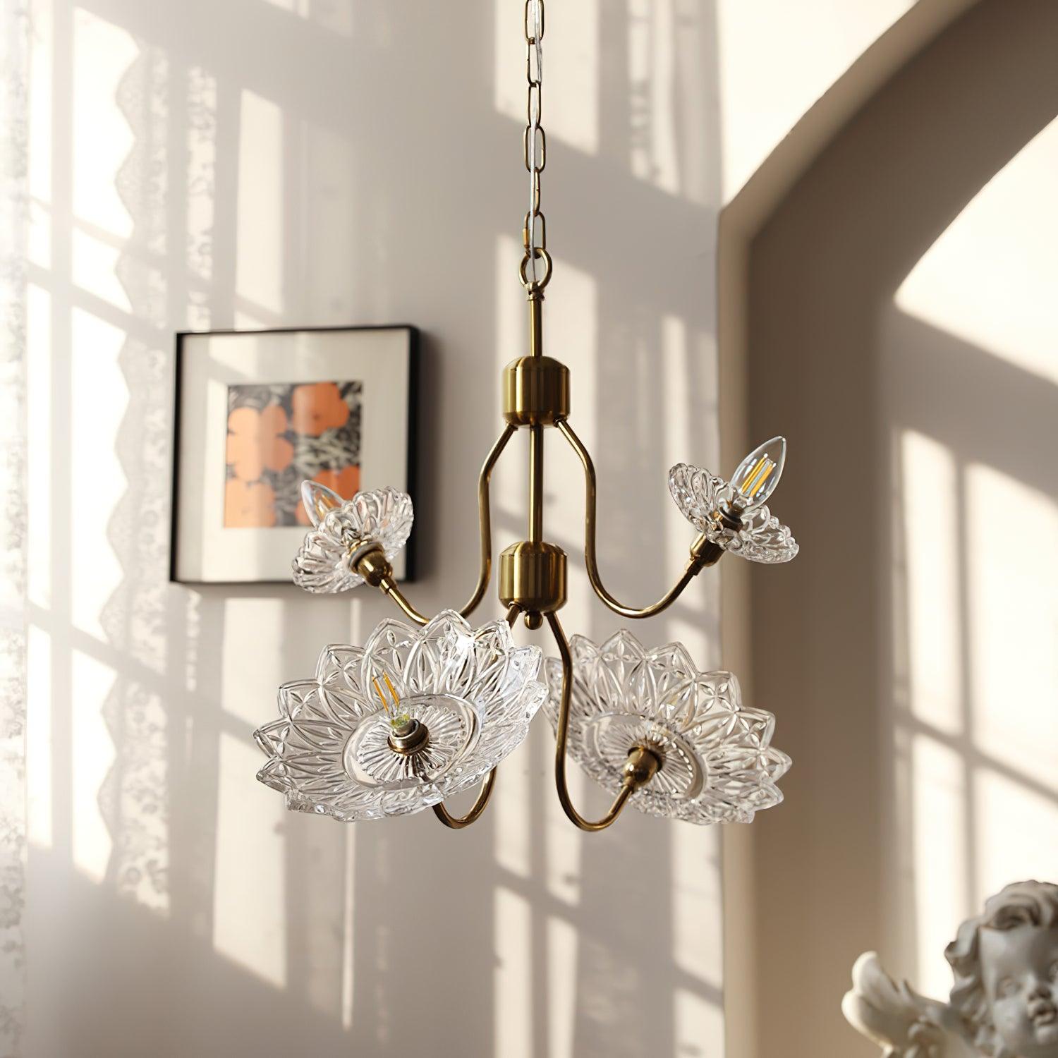 Lustra Kronleuchter Messing Glas Floral Vintage-Letslighting