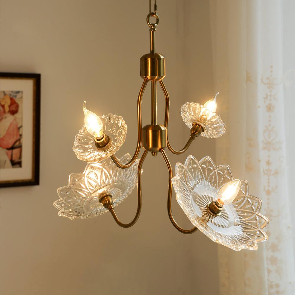 Lustra Kronleuchter Messing Glas Floral Vintage-Letslighting
