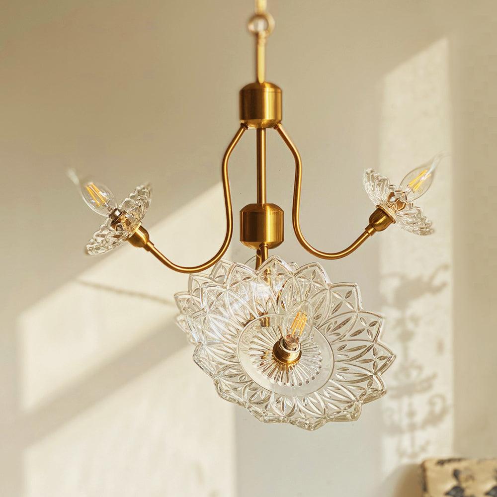 Lustra Kronleuchter Messing Glas Floral Vintage-Letslighting