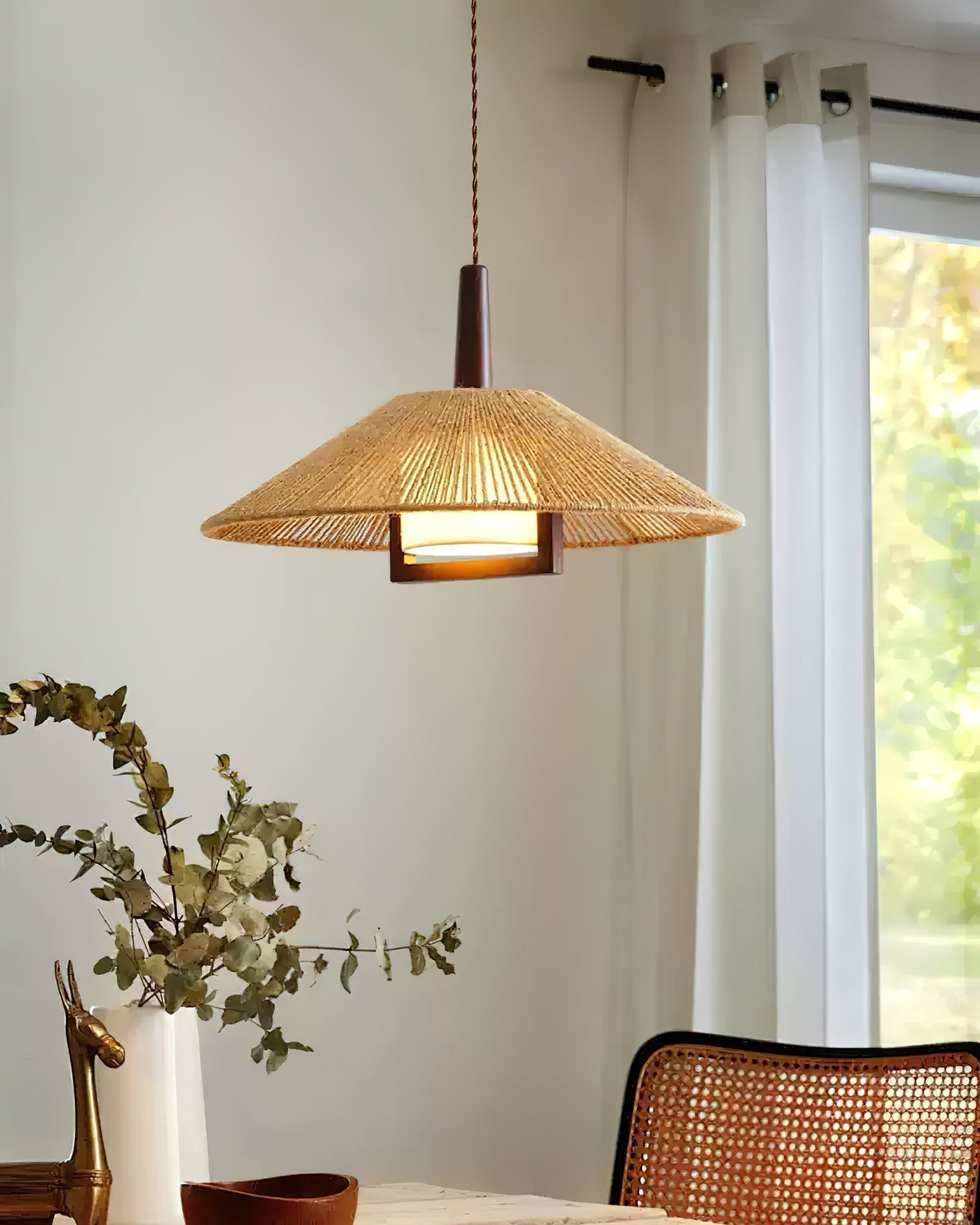 Fidoya Pendelleuchte Geflochtener Rattan Kegel mit Warmem-Letslighting