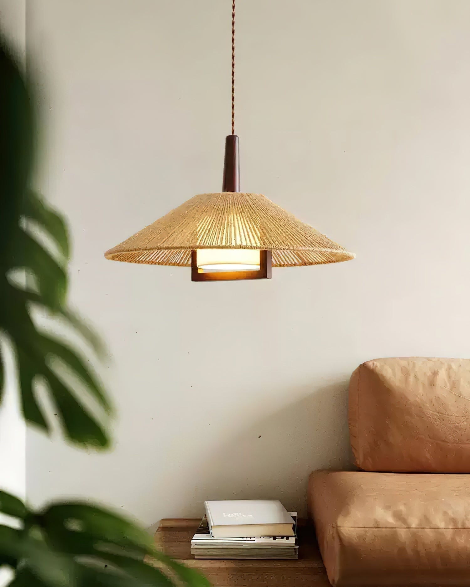 Fidoya Pendelleuchte Geflochtener Rattan Kegel mit Warmem-Letslighting