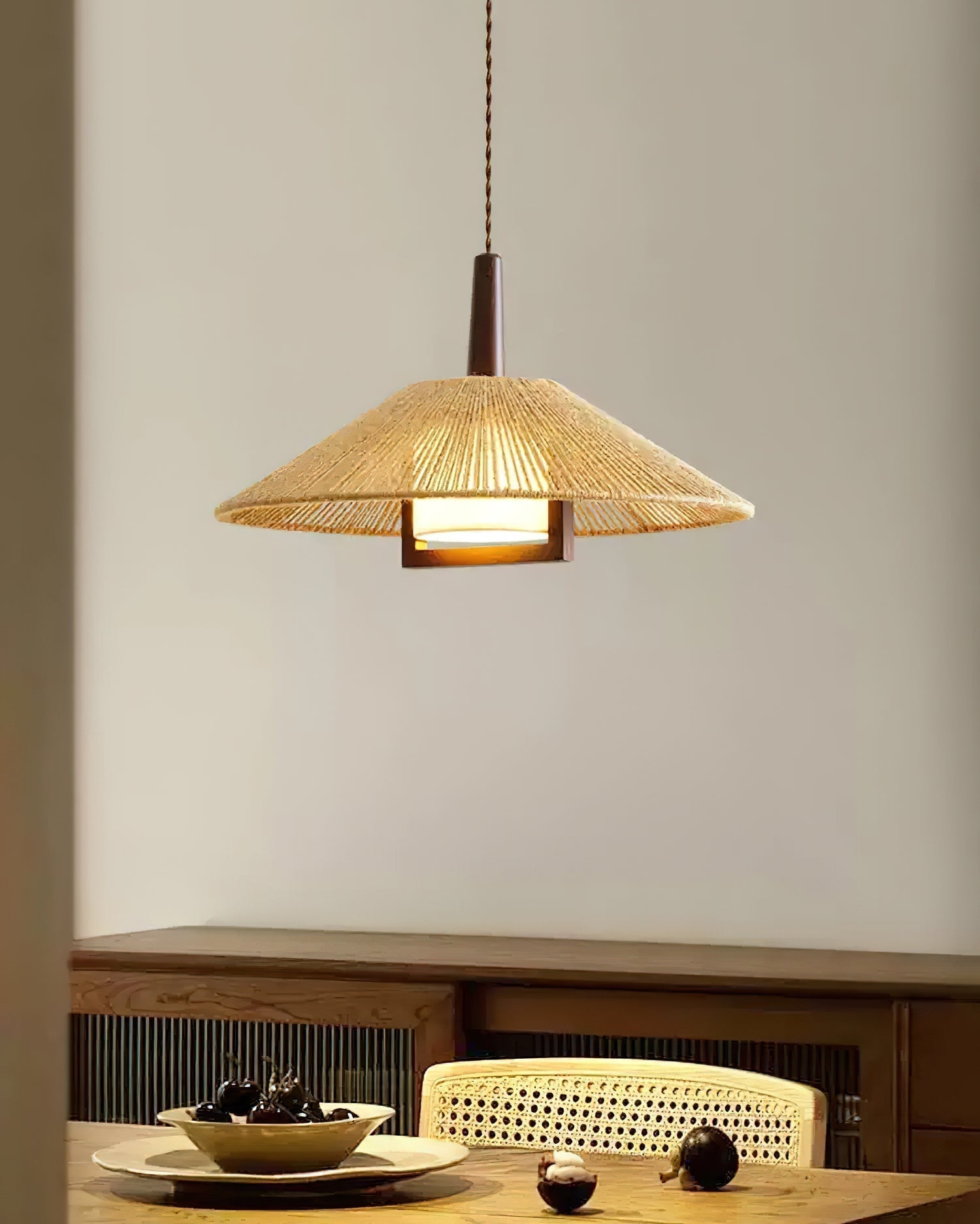 Fidoya Pendelleuchte Geflochtener Rattan Kegel mit Warmem-Letslighting