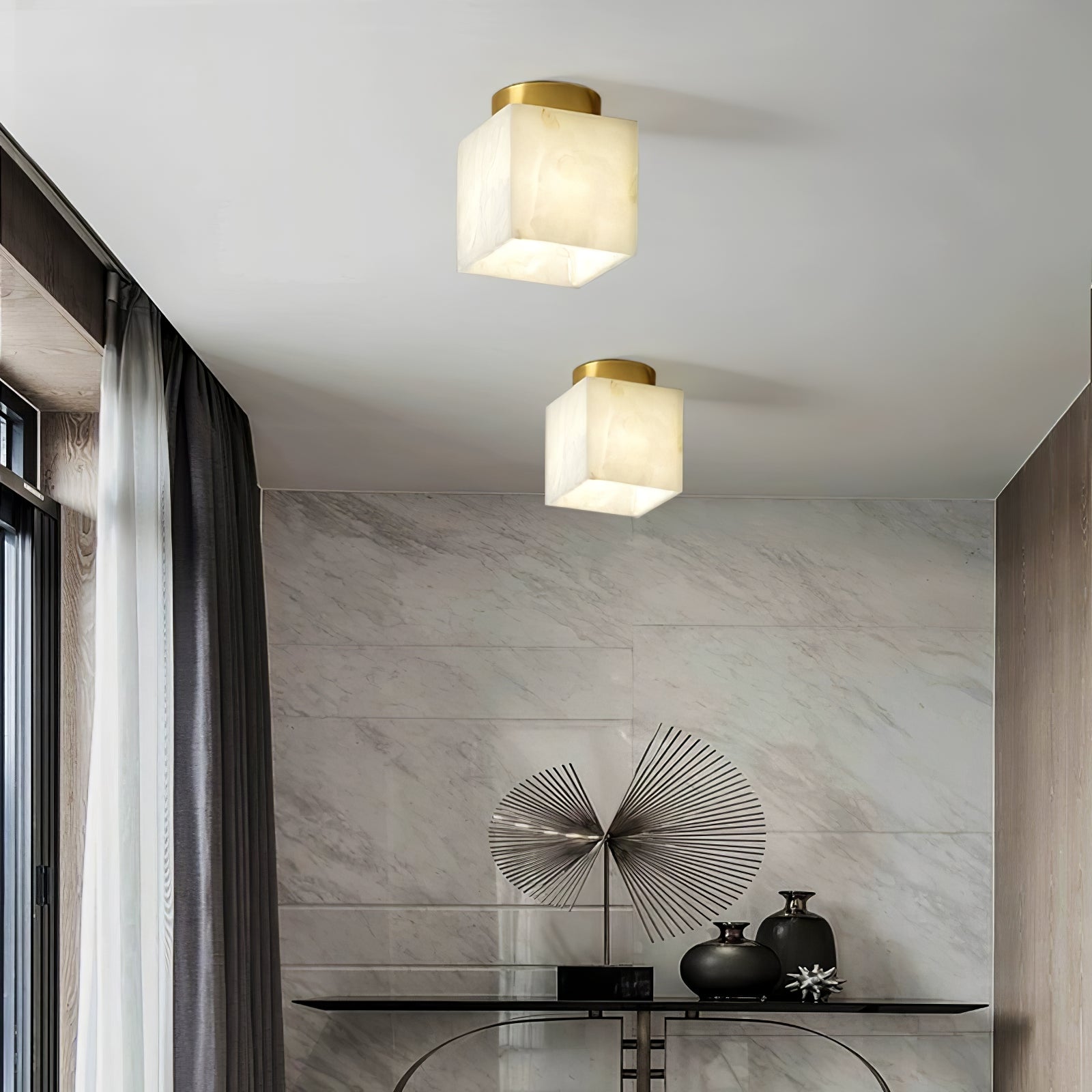 Otheyra Globe Brass Alabaster Ceiling Light - Neutralighting