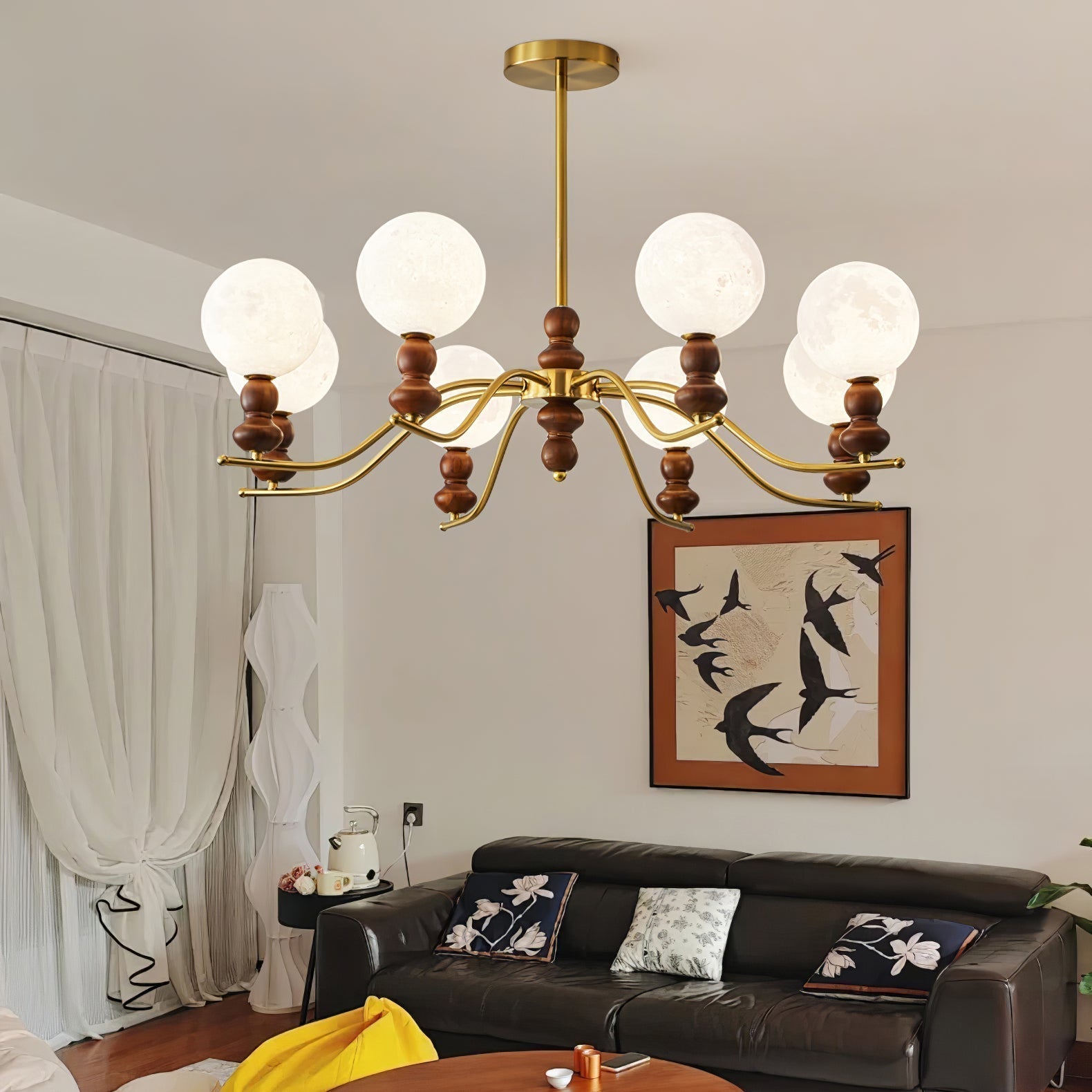 Lustra Kronleuchter Messing Holz Mond Globus Elegant-Letslighting