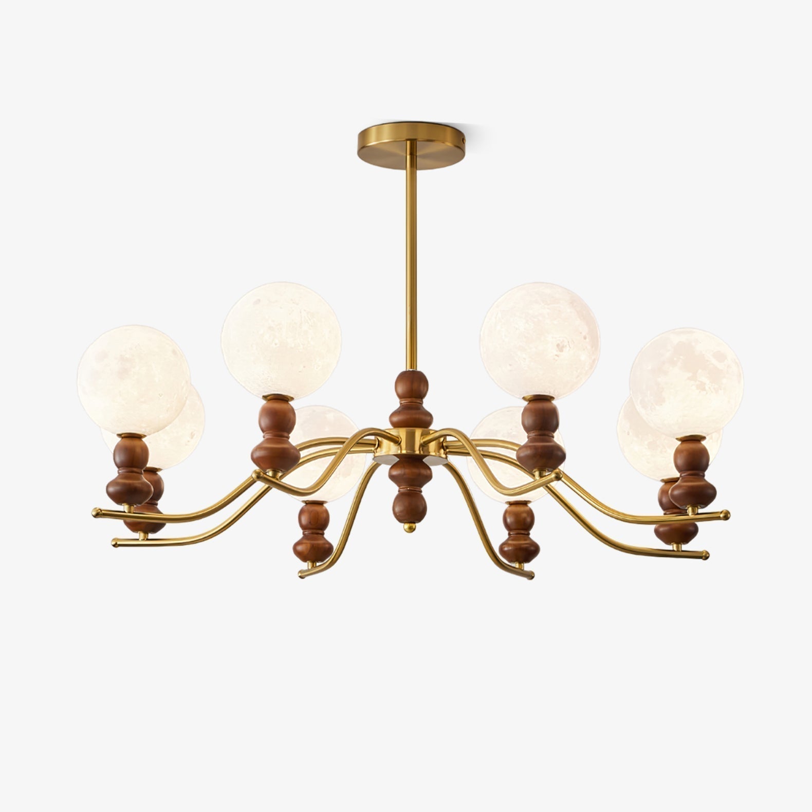Lustra Kronleuchter Messing Holz Mond Globus Elegant-Letslighting