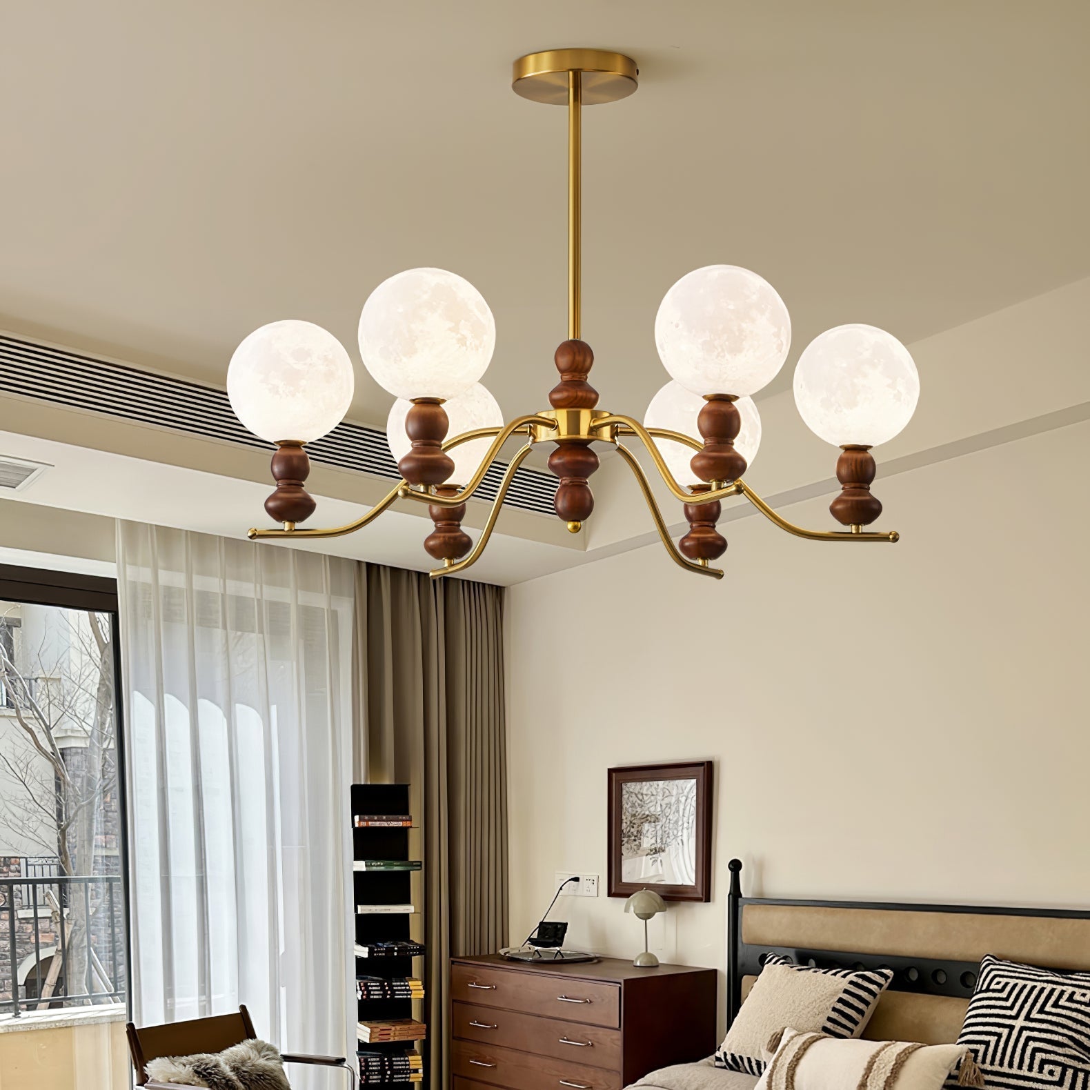Lustra Kronleuchter Messing Holz Mond Globus Elegant-Letslighting