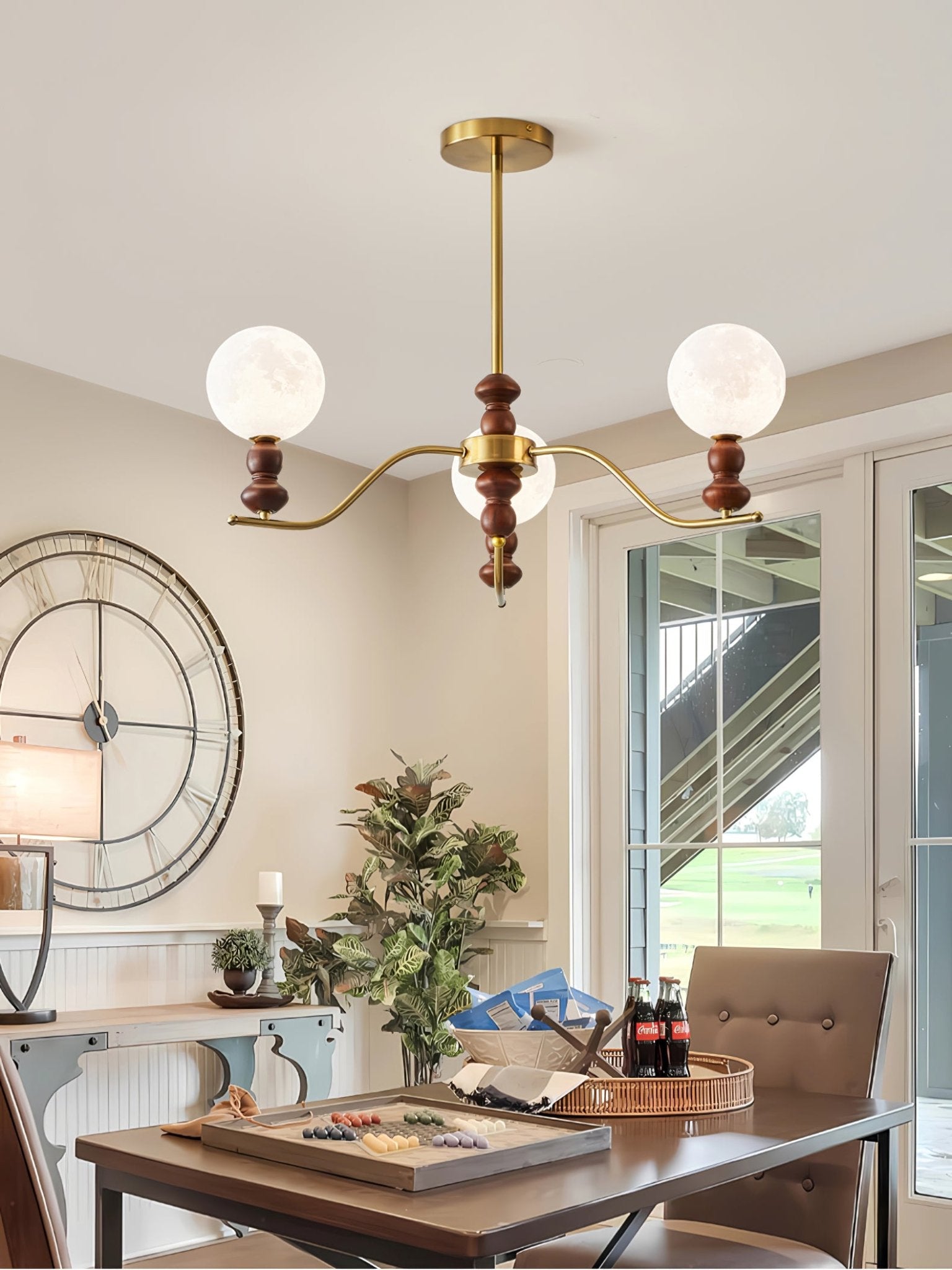 Lustra Kronleuchter Messing Holz Mond Globus Elegant-Letslighting