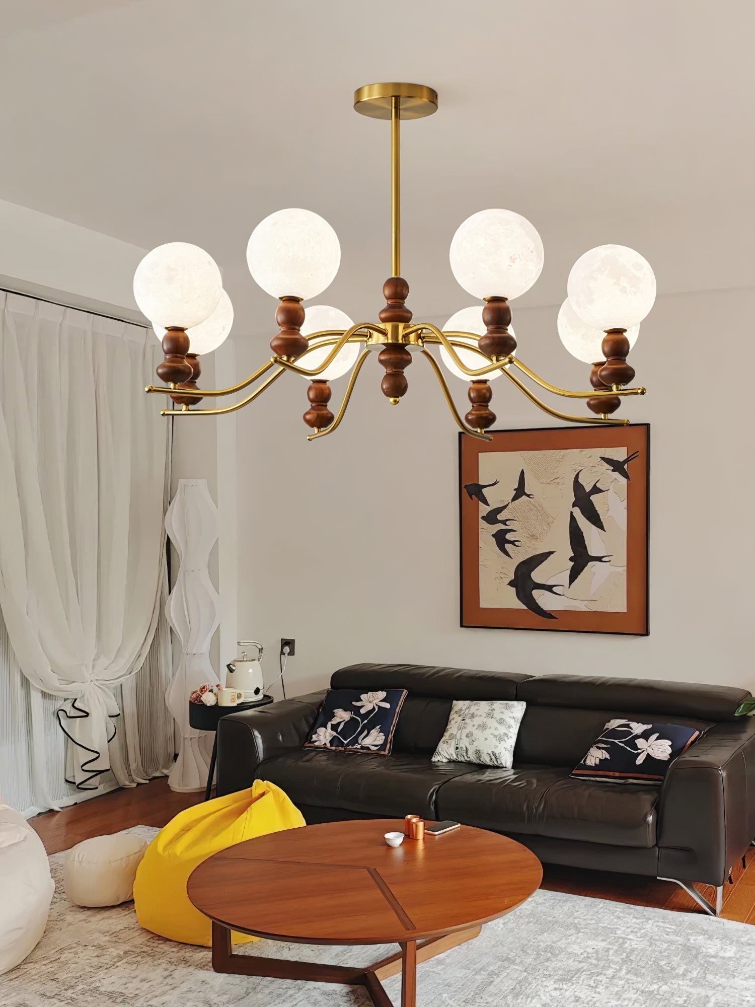 Lustra Kronleuchter Messing Holz Mond Globus Elegant-Letslighting