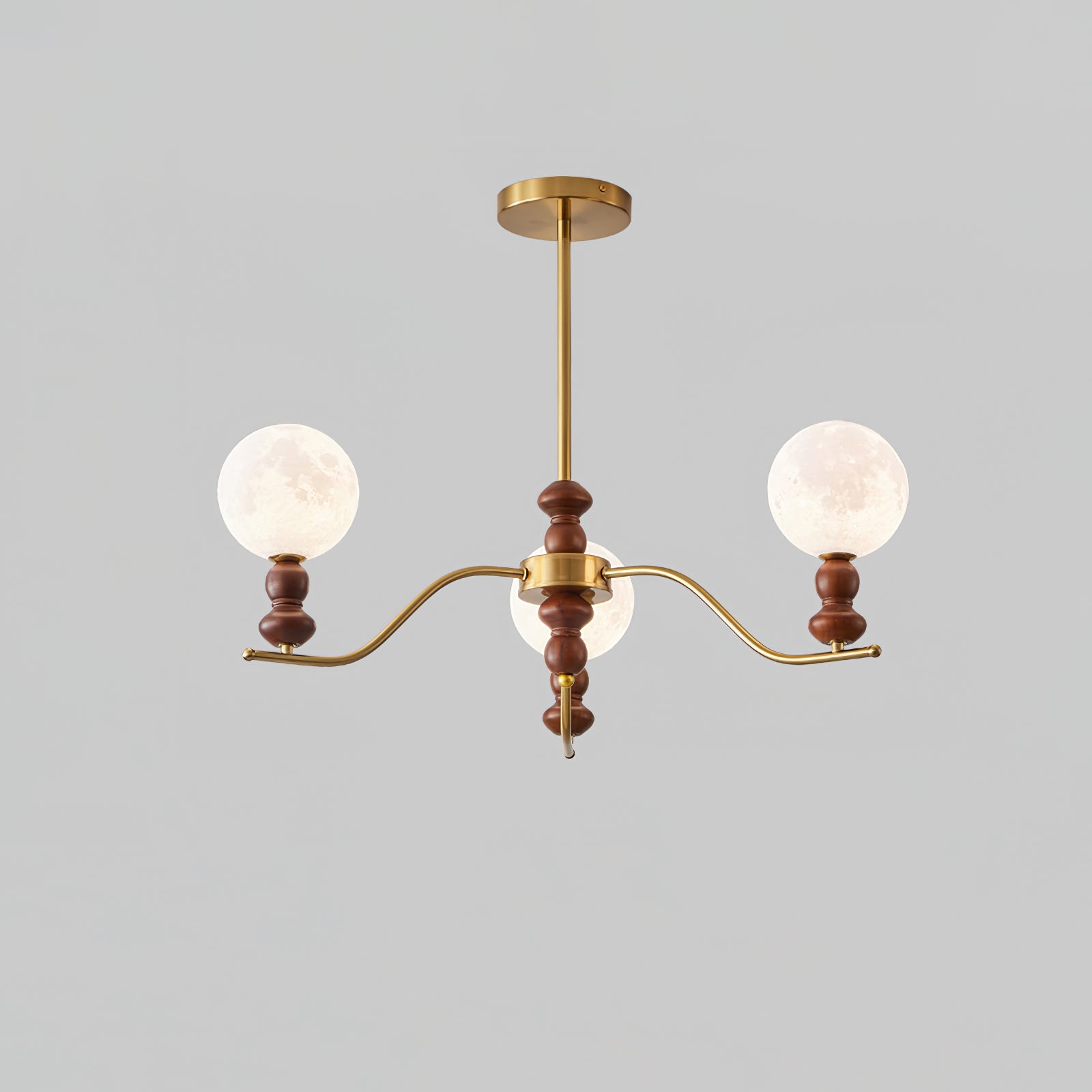 Lustra Kronleuchter Messing Holz Mond Globus Elegant-Letslighting