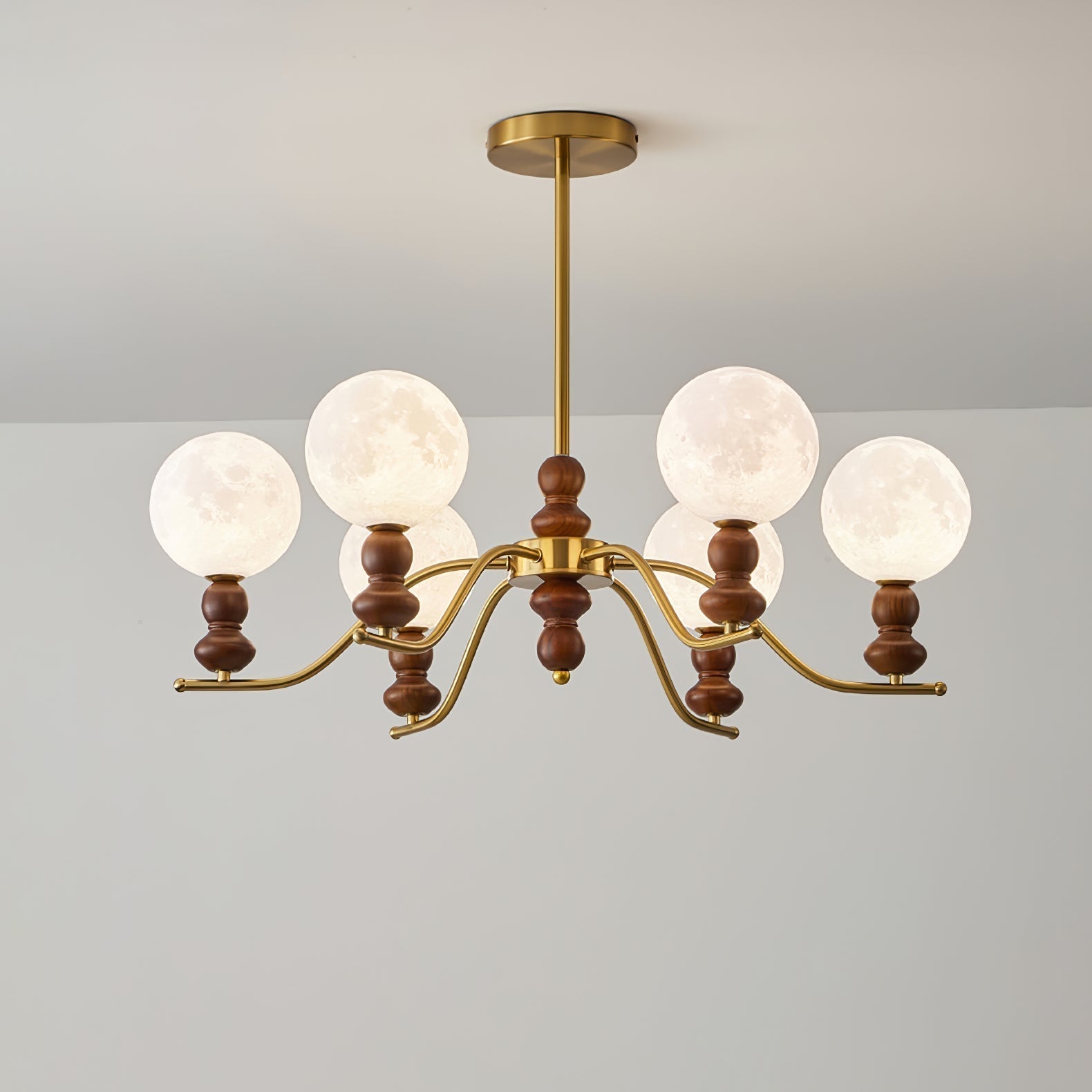 Lustra Kronleuchter Messing Holz Mond Globus Elegant-Letslighting