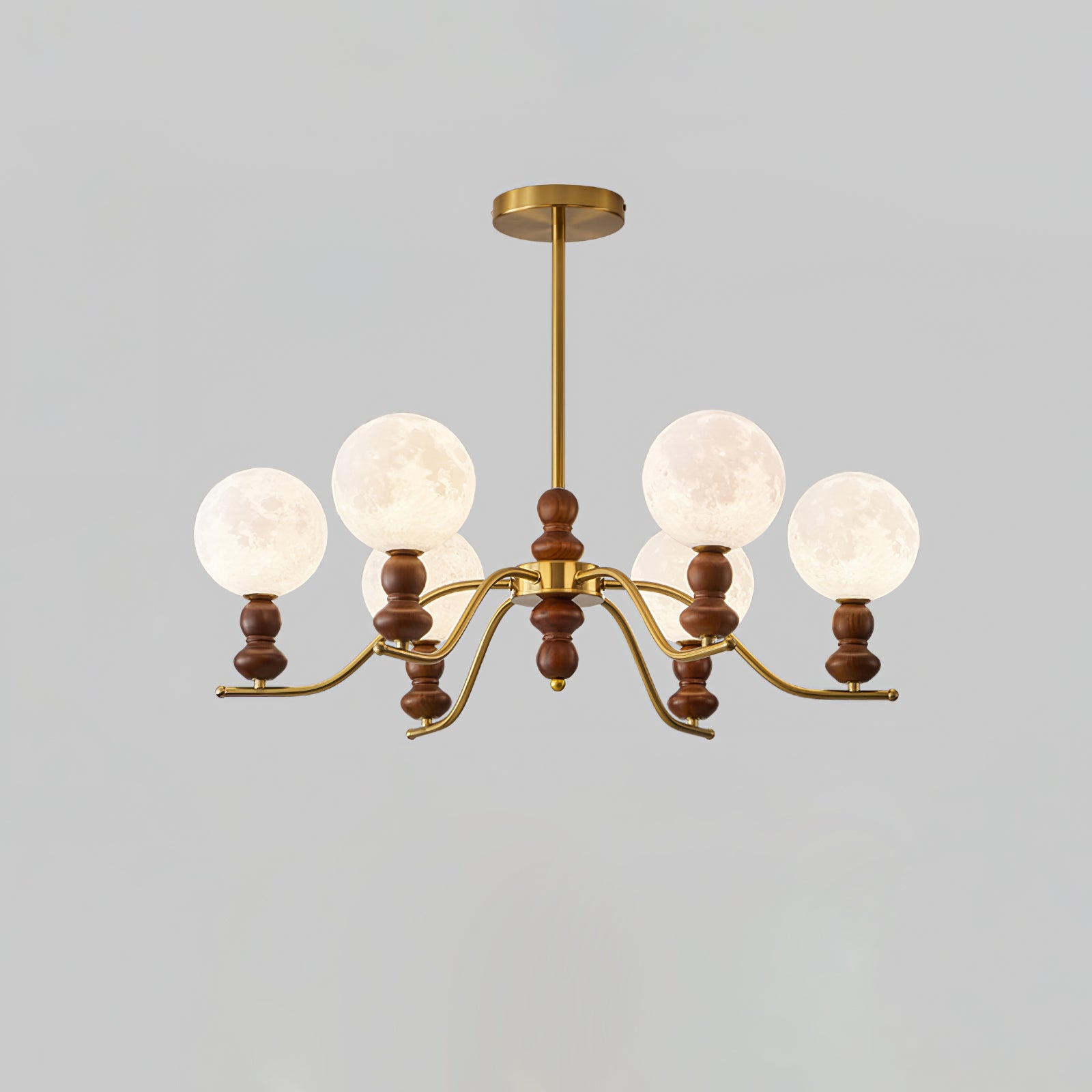 Lustra Kronleuchter Messing Holz Mond Globus Elegant-Letslighting