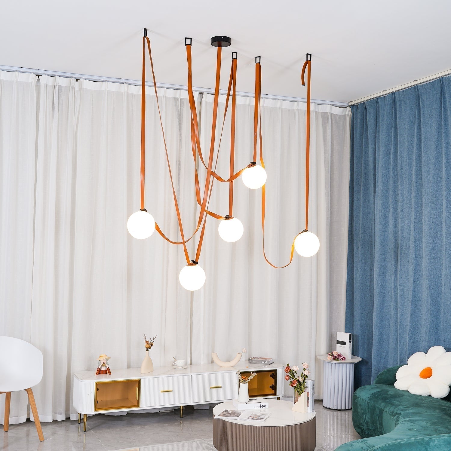 Lustra Pendelleuchte Lederriemen Glas-Letslighting