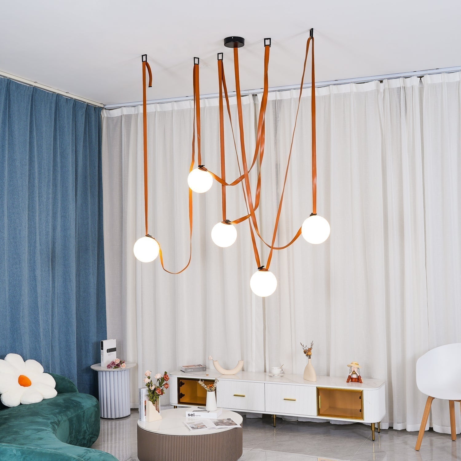 Lustra Pendelleuchte Lederriemen Glas-Letslighting