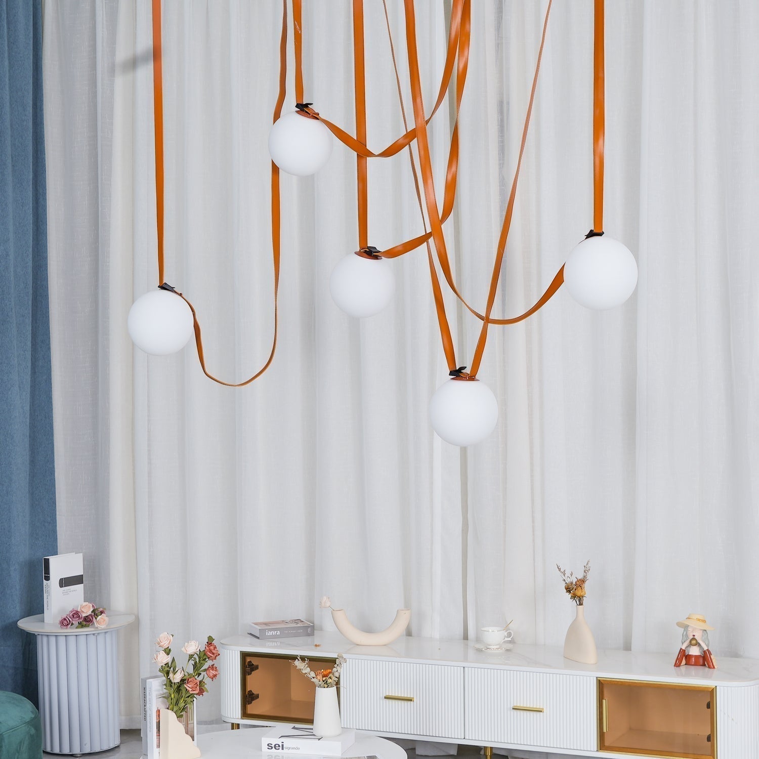 Lustra Pendelleuchte Lederriemen Glas-Letslighting