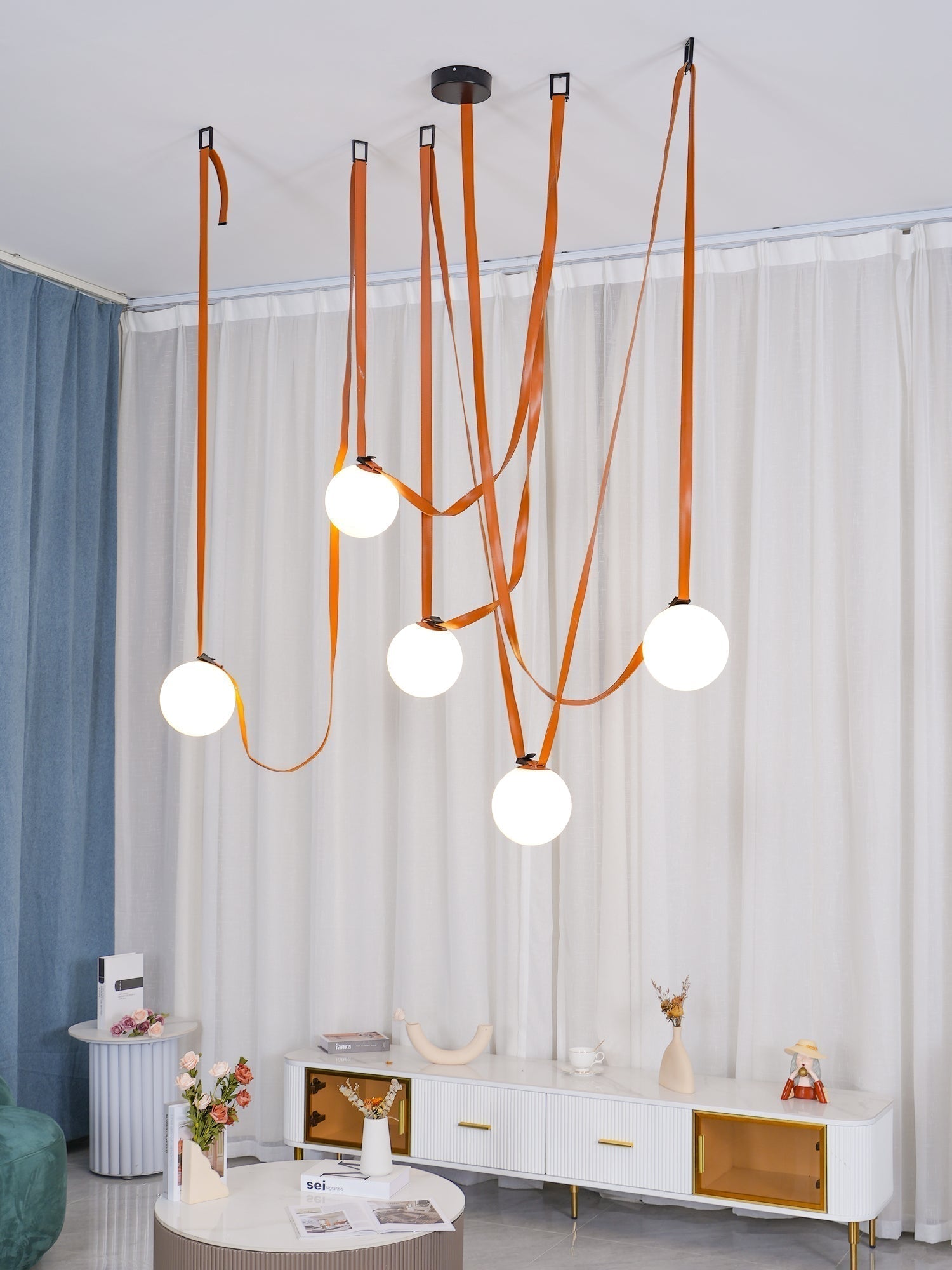 Lustra Pendelleuchte Lederriemen Glas-Letslighting