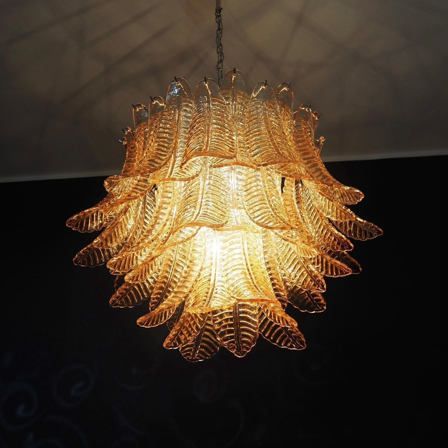 Aurora Chandelier Amber Leaf Glass Layered Venetian Elegance - Neutralighting