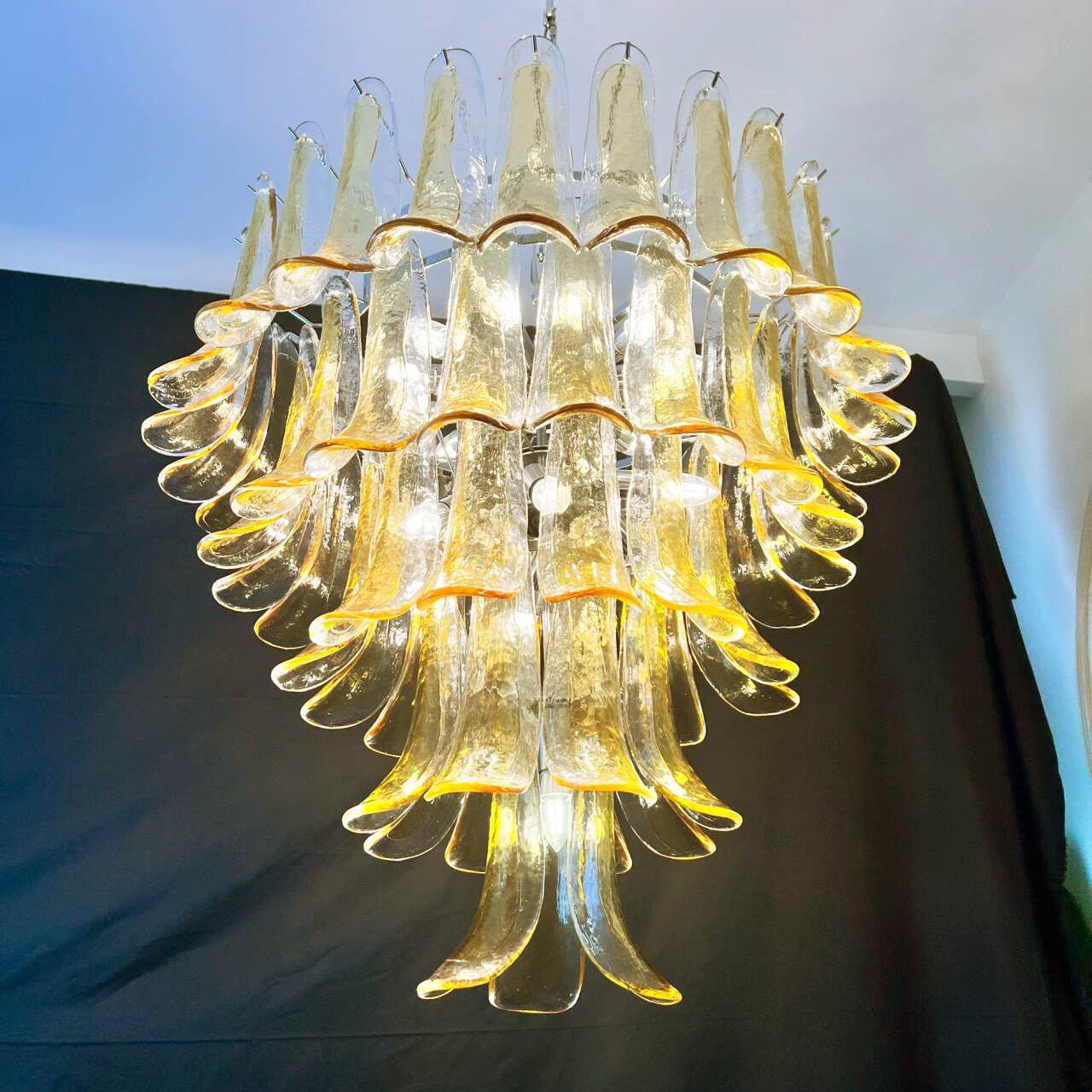 Aurora Chandelier Amber Petals Murano Glass Layered Lotus - Neutralighting