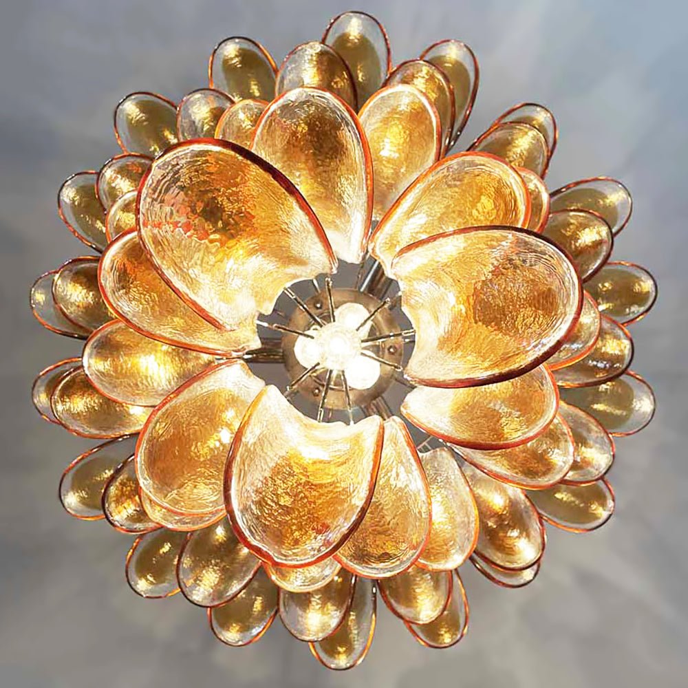 Aurora Chandelier Amber Petals Murano Glass Layered Lotus - Neutralighting