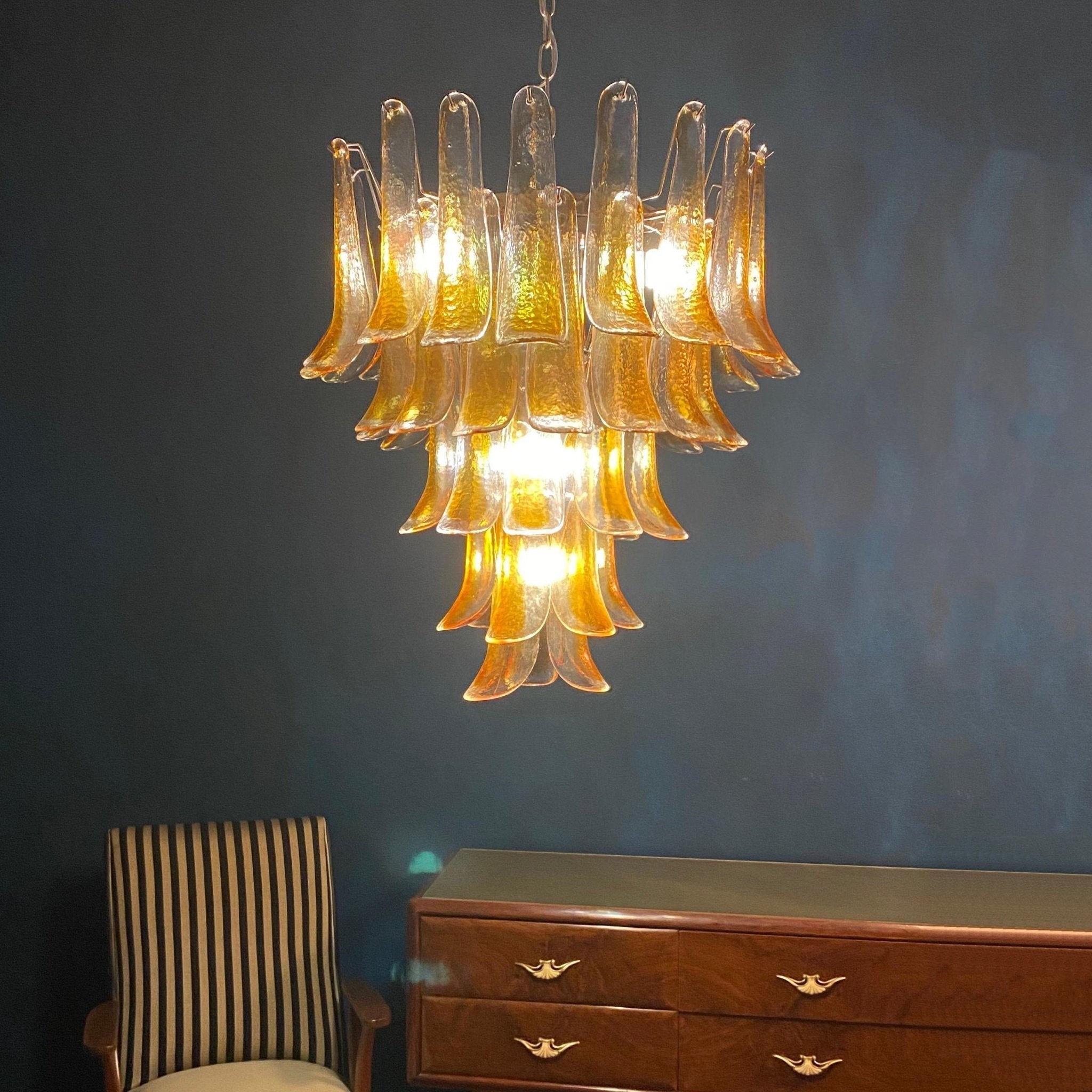 Aurora Chandelier Amber Petals Murano Glass Layered Lotus - Neutralighting