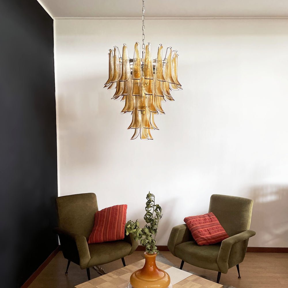 Aurora Chandelier Amber Petals Murano Glass Layered Lotus - Neutralighting