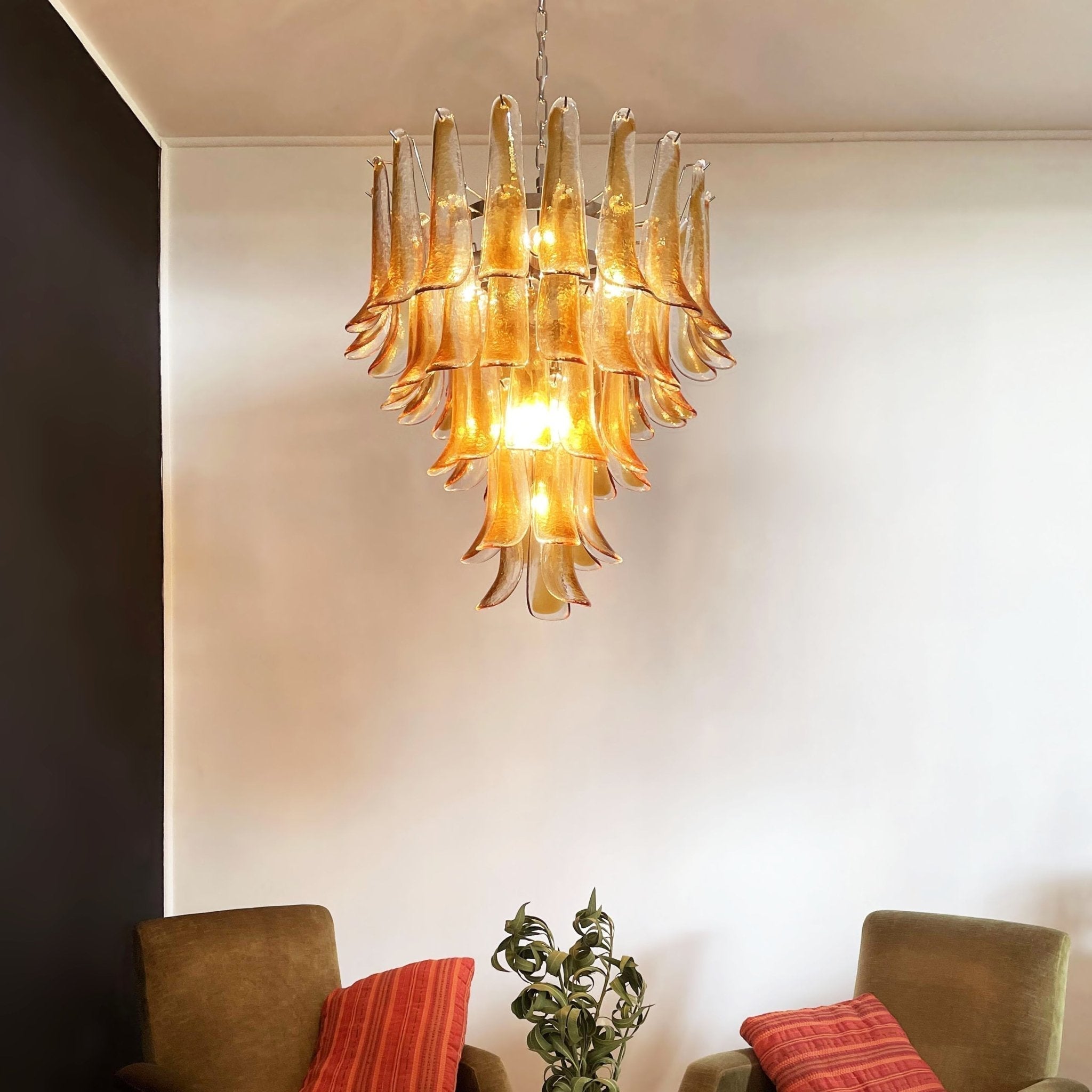 Aurora Chandelier Amber Petals Murano Glass Layered Lotus - Neutralighting