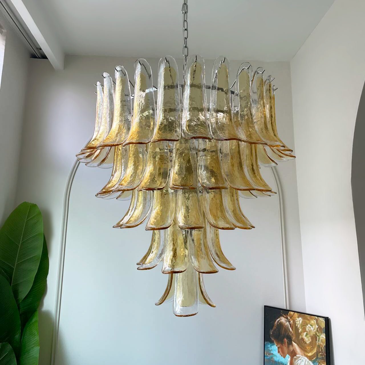 Aurora Chandelier Amber Petals Murano Glass Layered Lotus - Neutralighting